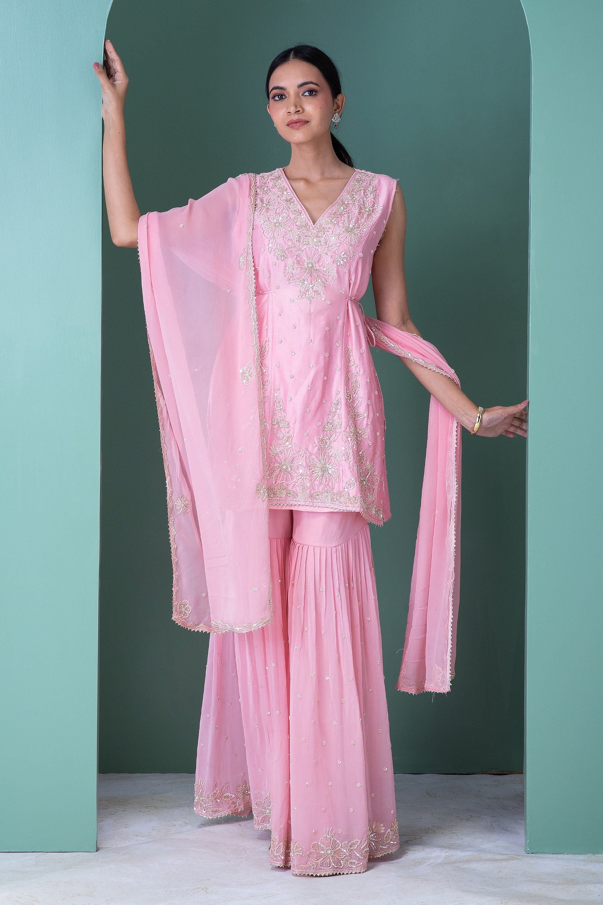 Pink Silk Sharara Set - Mokshaa