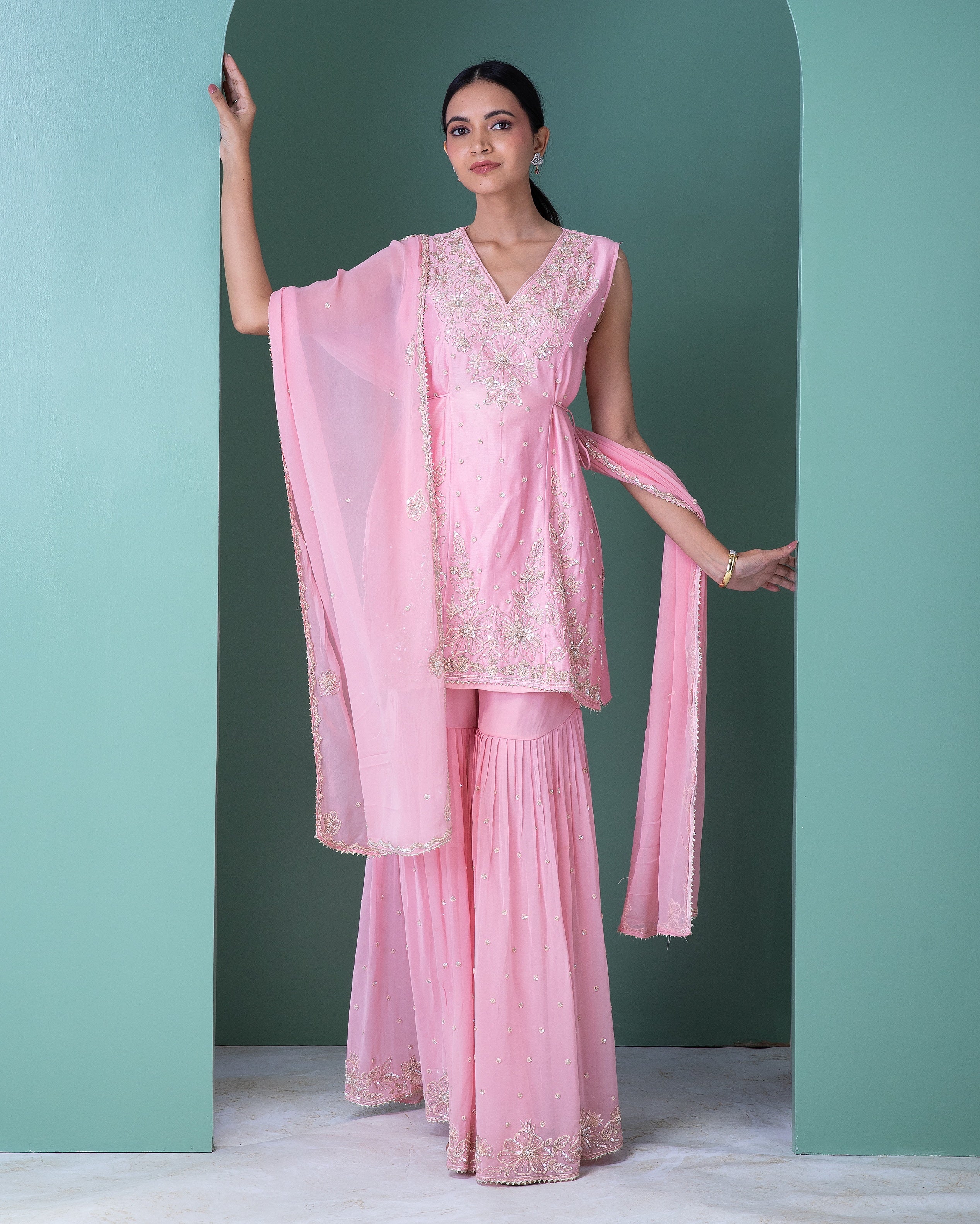 Pink Silk Sharara Set - Mokshaa