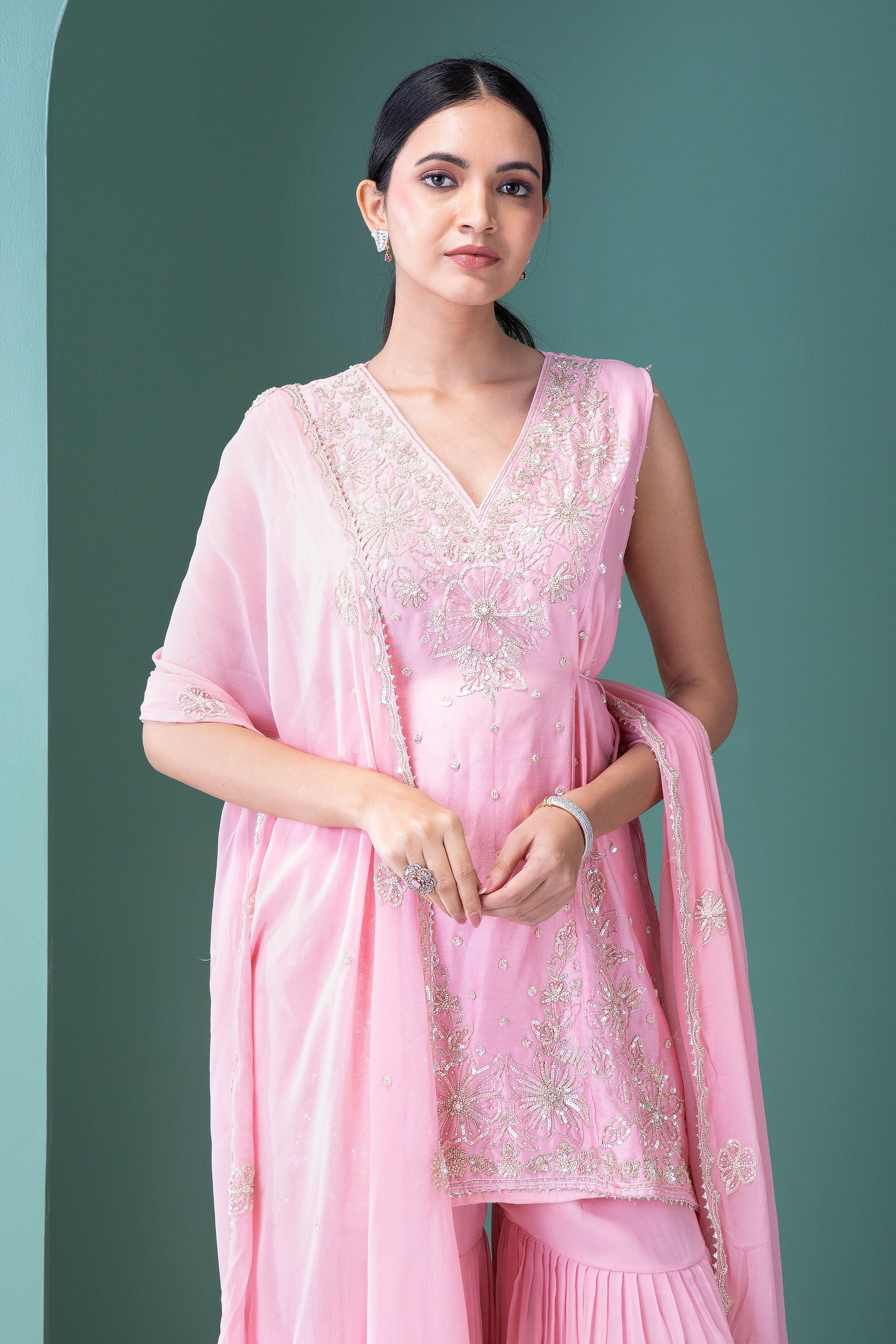 Pink Silk Sharara Set - Mokshaa