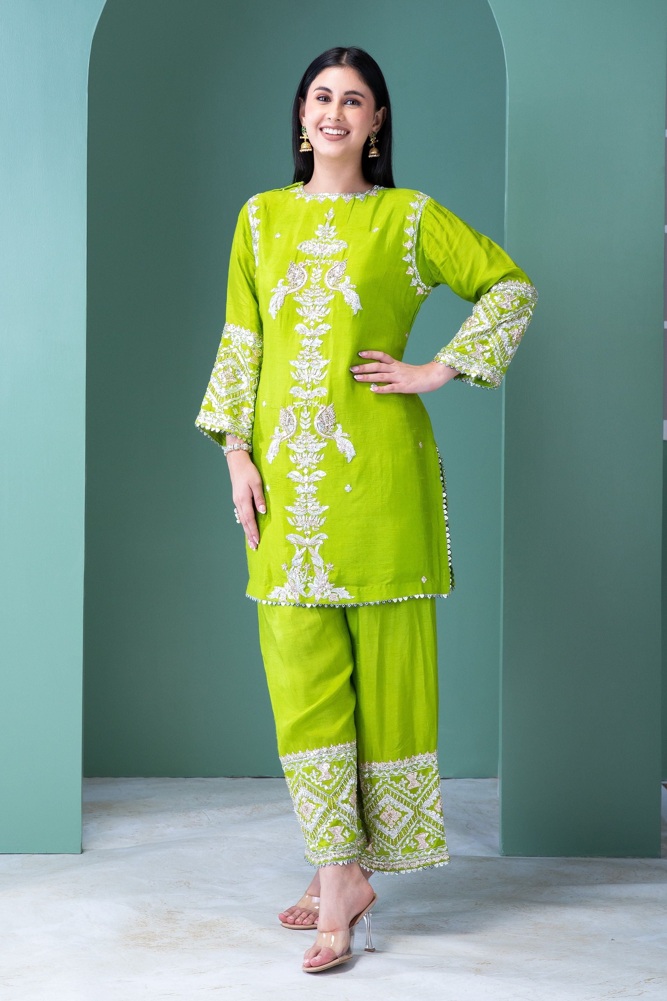 Forest Green Raw Silk Co-ord Set - Mokshaa