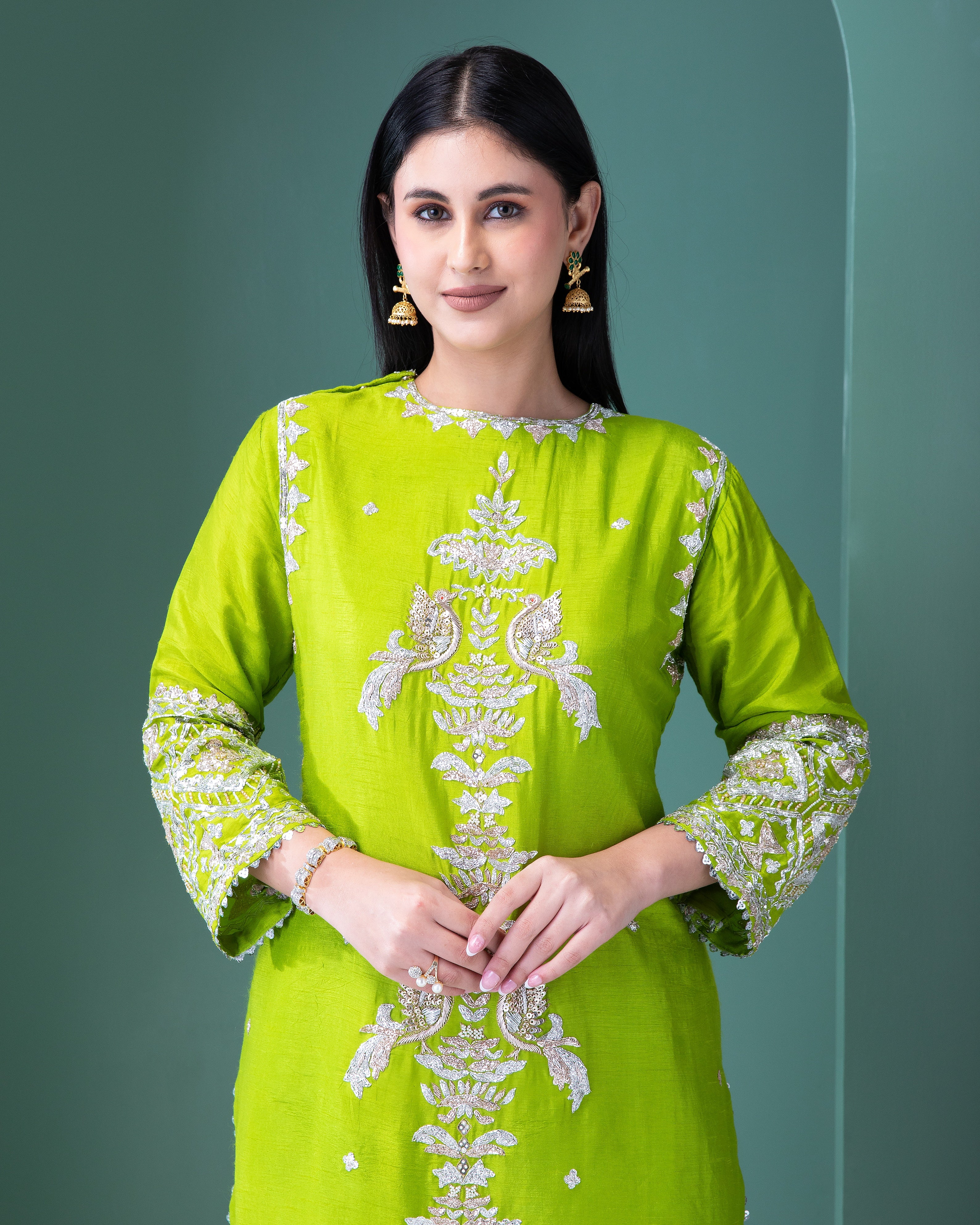 Forest Green Raw Silk Co-ord Set - Mokshaa