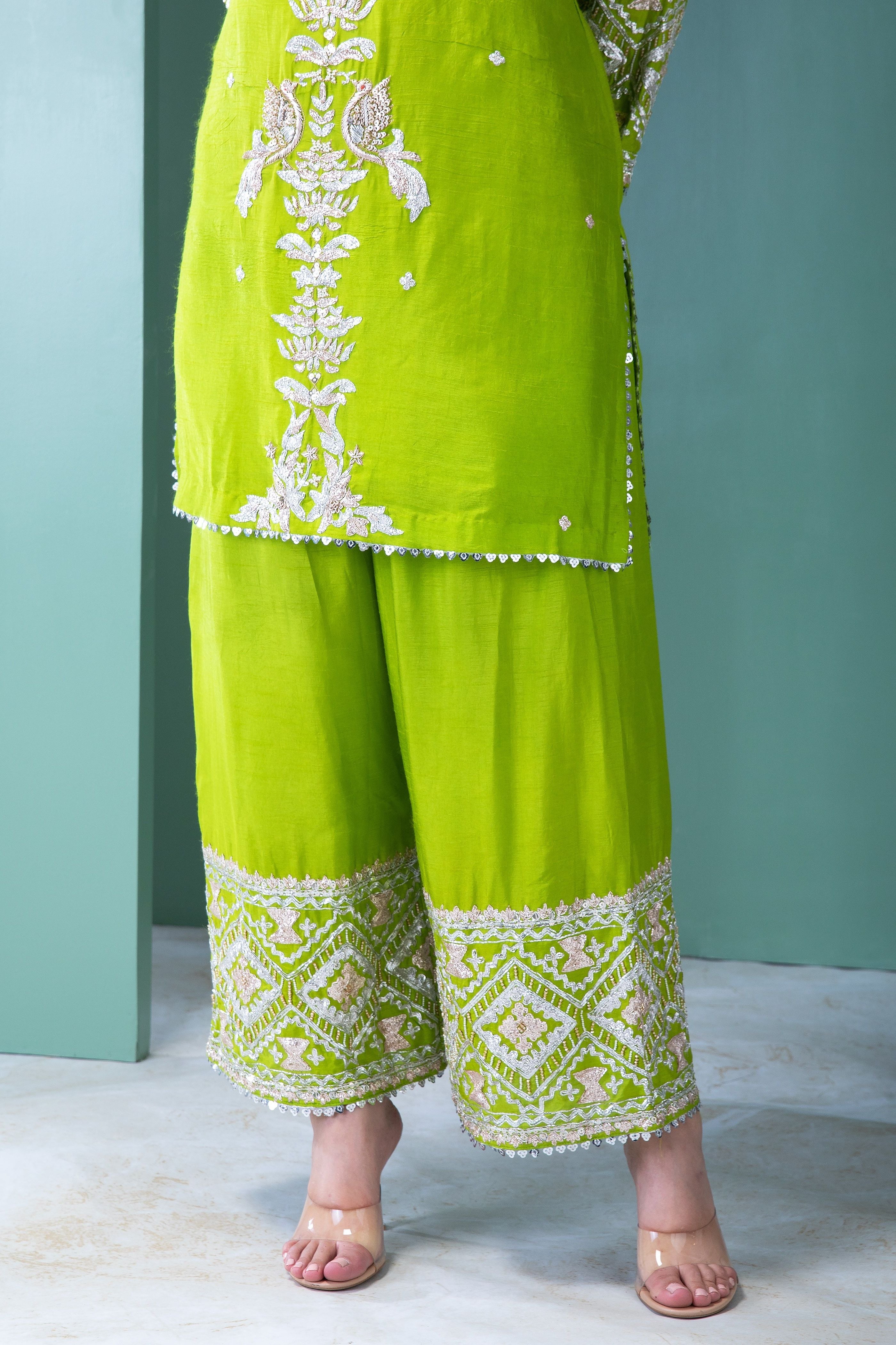 Forest Green Raw Silk Co-ord Set - Mokshaa