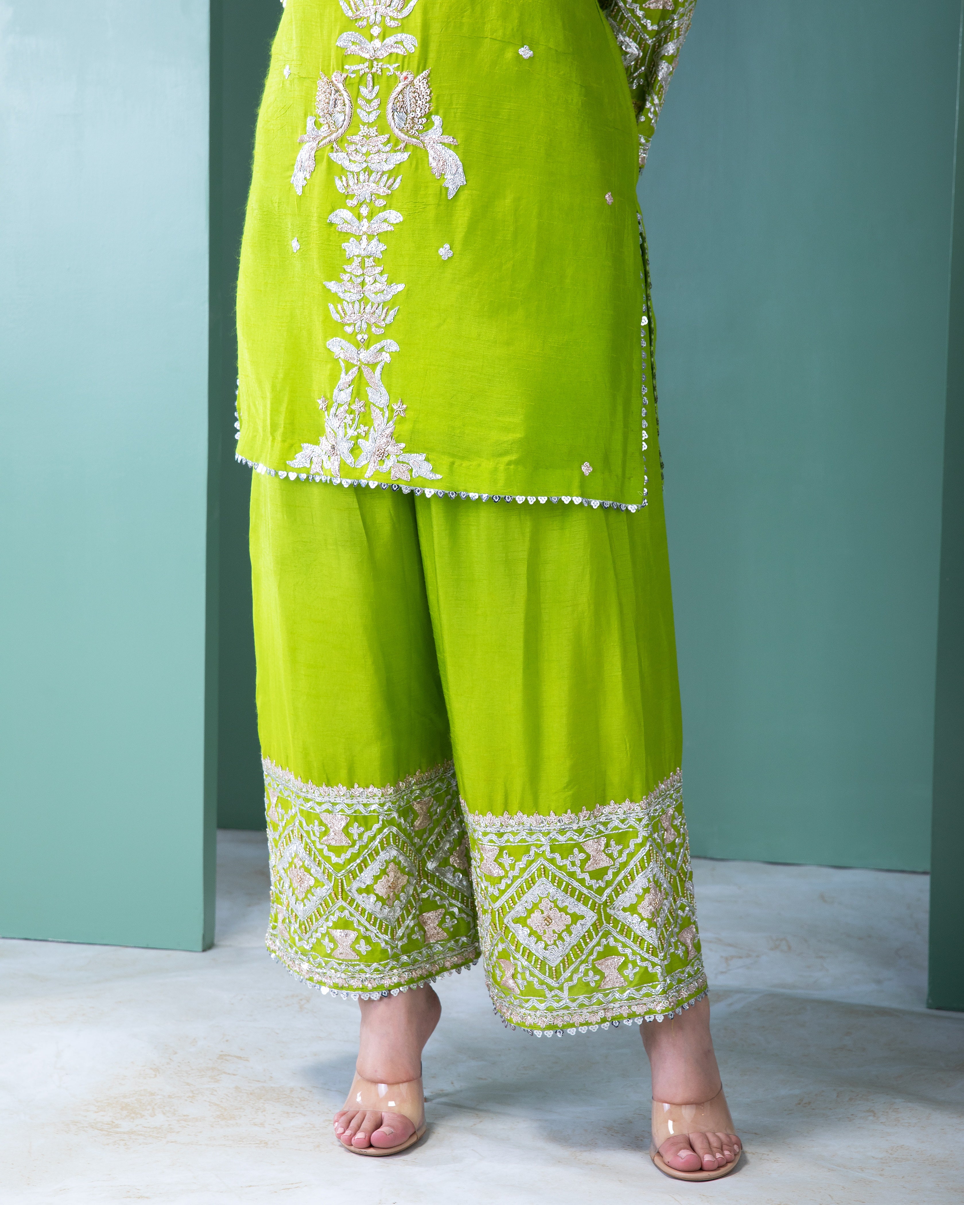 Forest Green Raw Silk Co-ord Set - Mokshaa