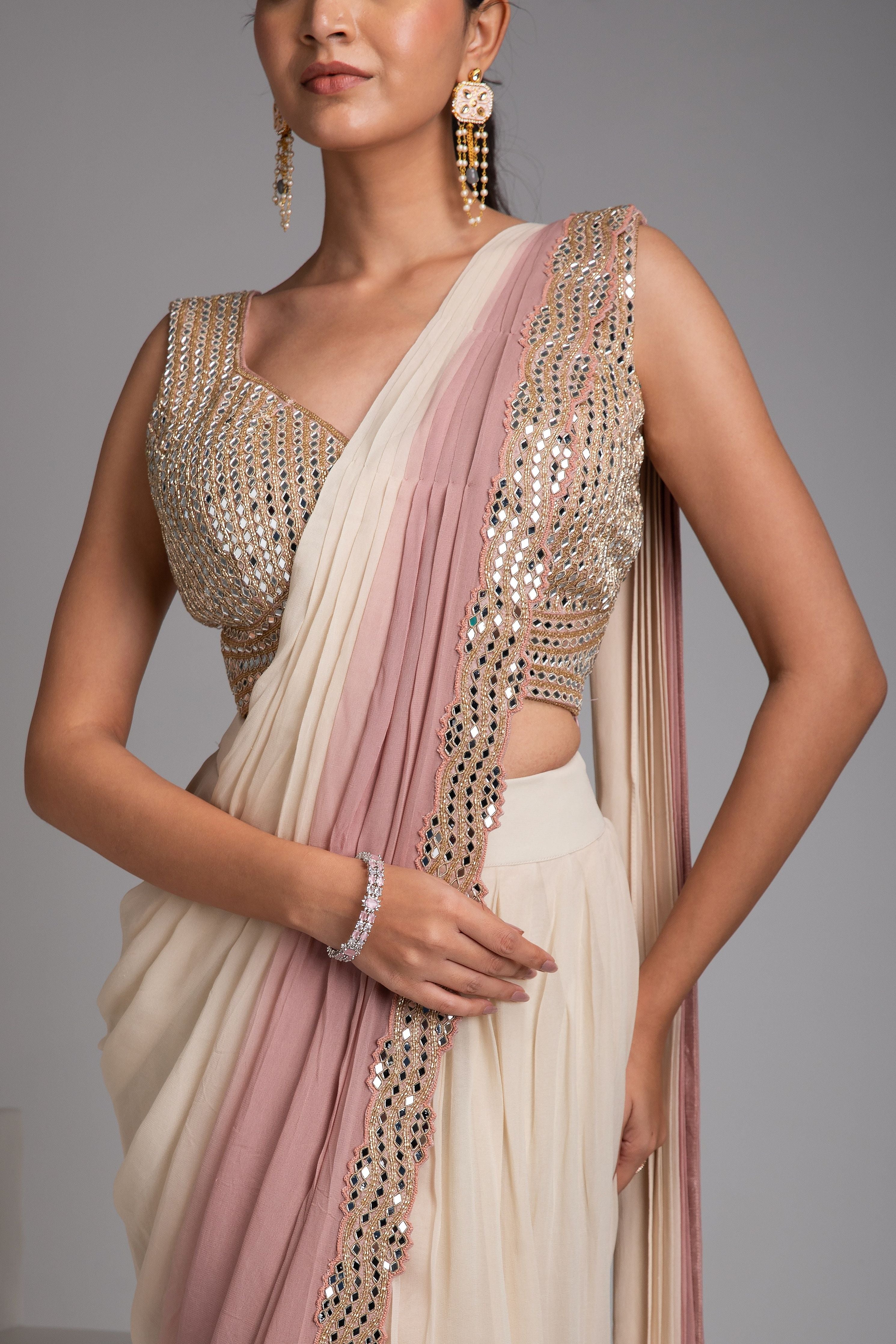 Dual-Tone Ombre Georgette Drape Saree - Mokshaa