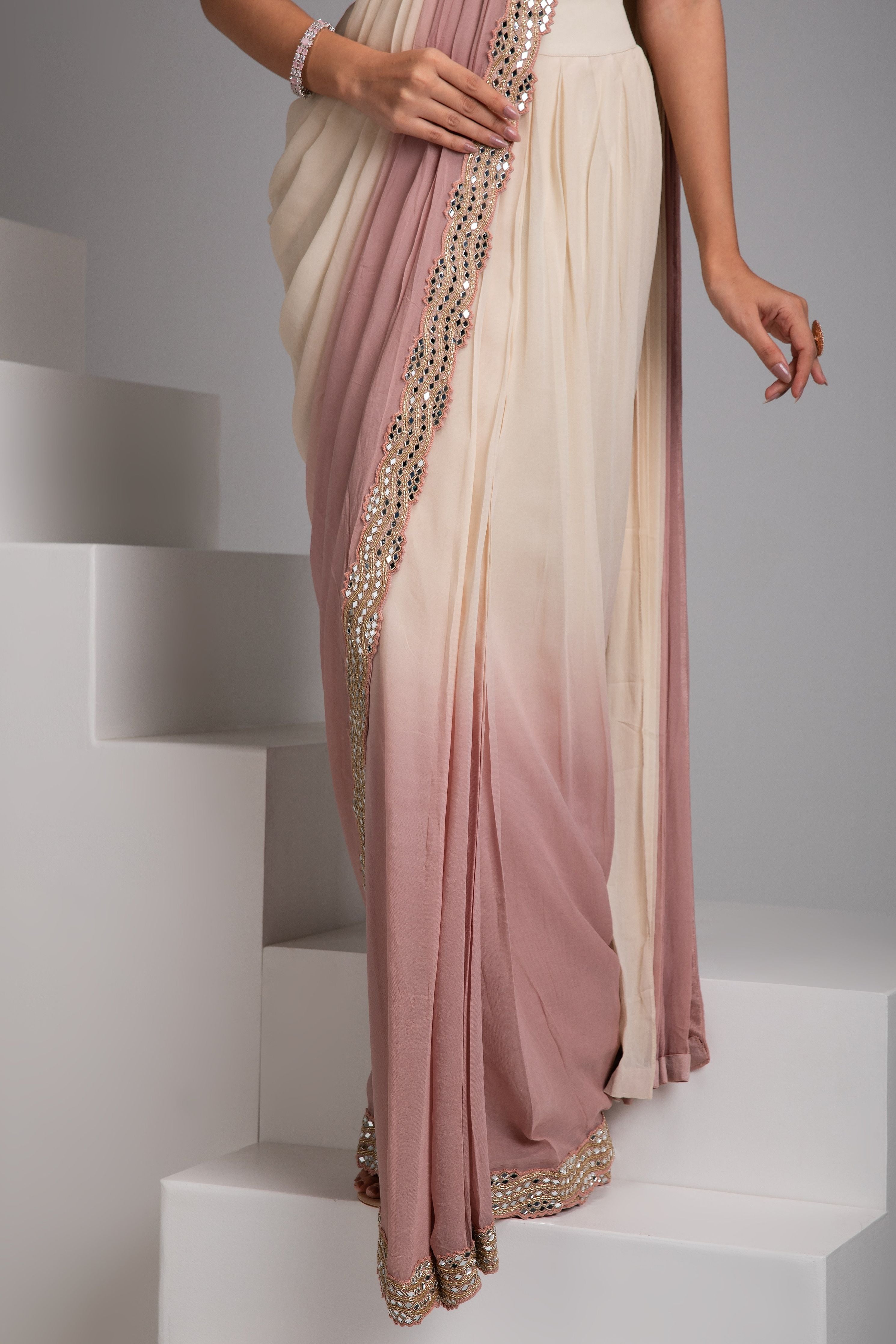 Dual-Tone Ombre Georgette Drape Saree - Mokshaa