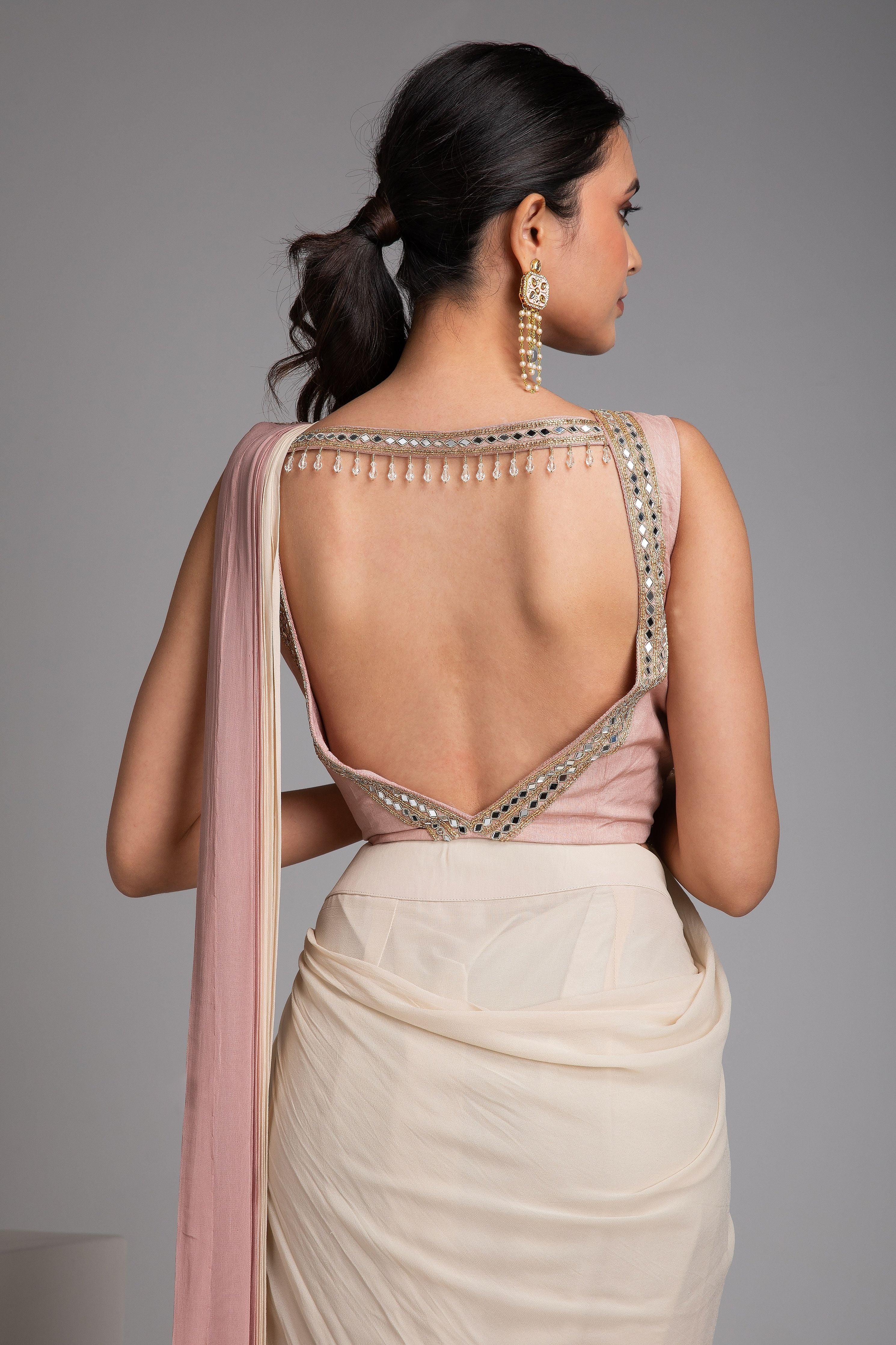 Dual-Tone Ombre Georgette Drape Saree - Mokshaa