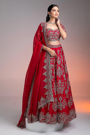 Red Silk Lehenga Set - Mokshaa