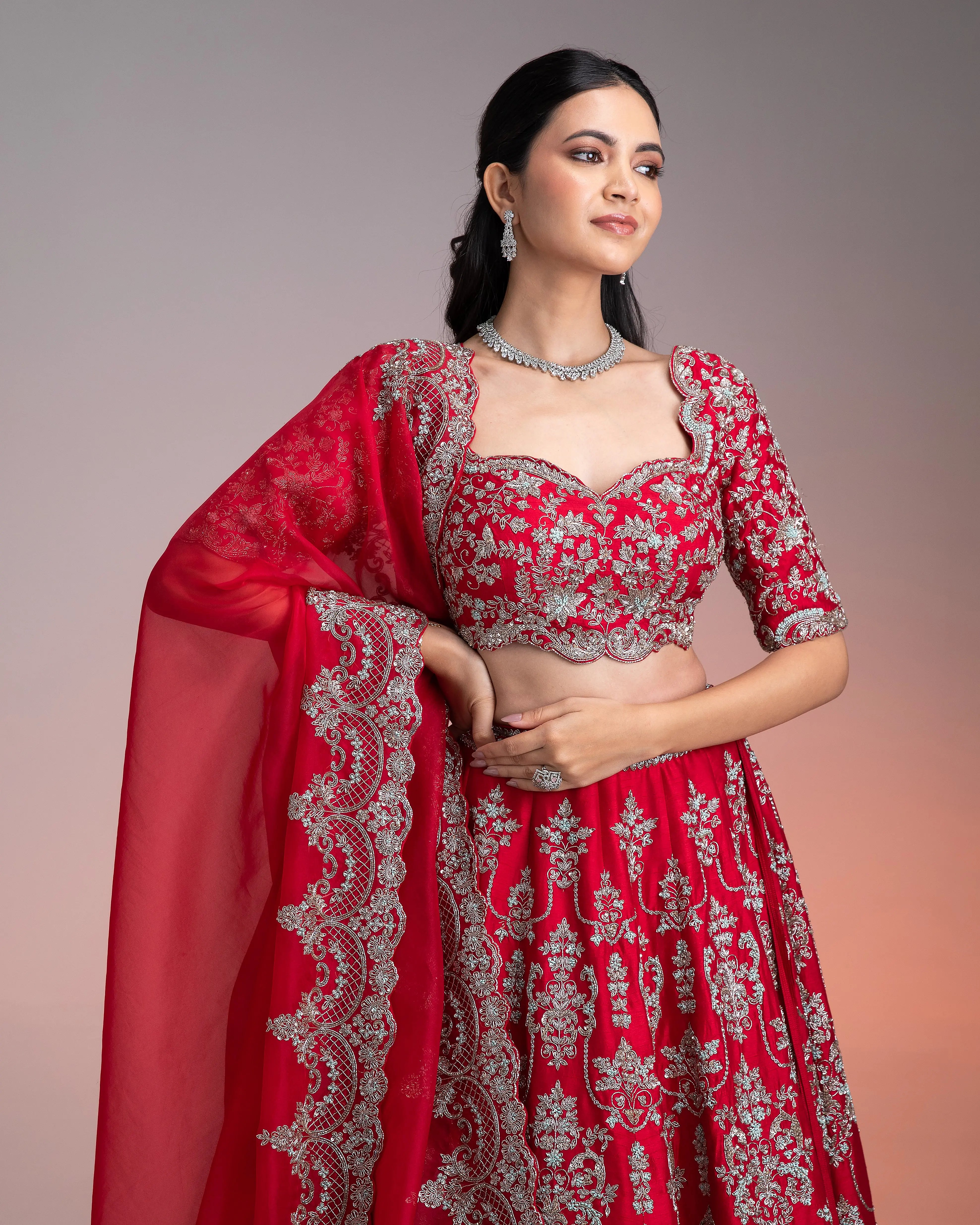 Red Silk Lehenga Set  Mokshaa