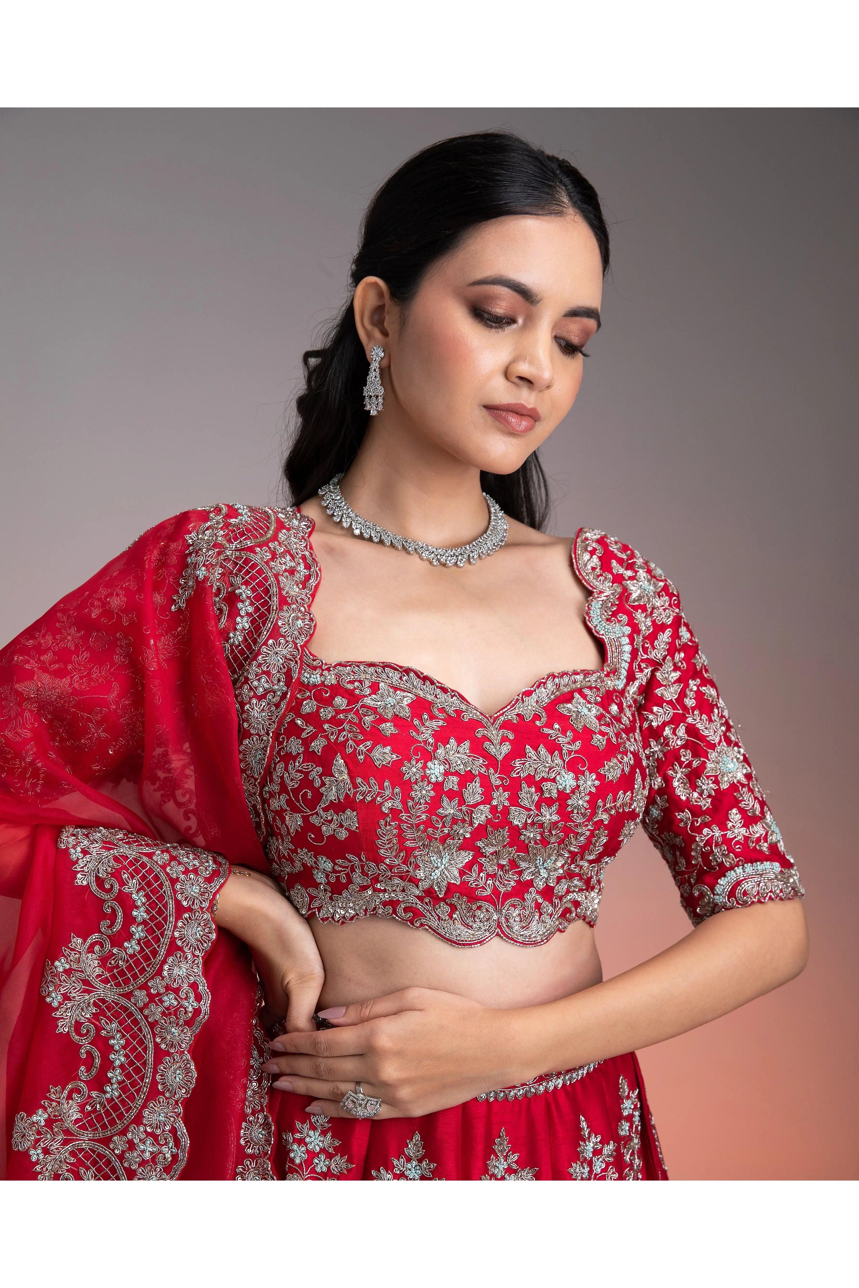 Red Silk Lehenga Set - Mokshaa