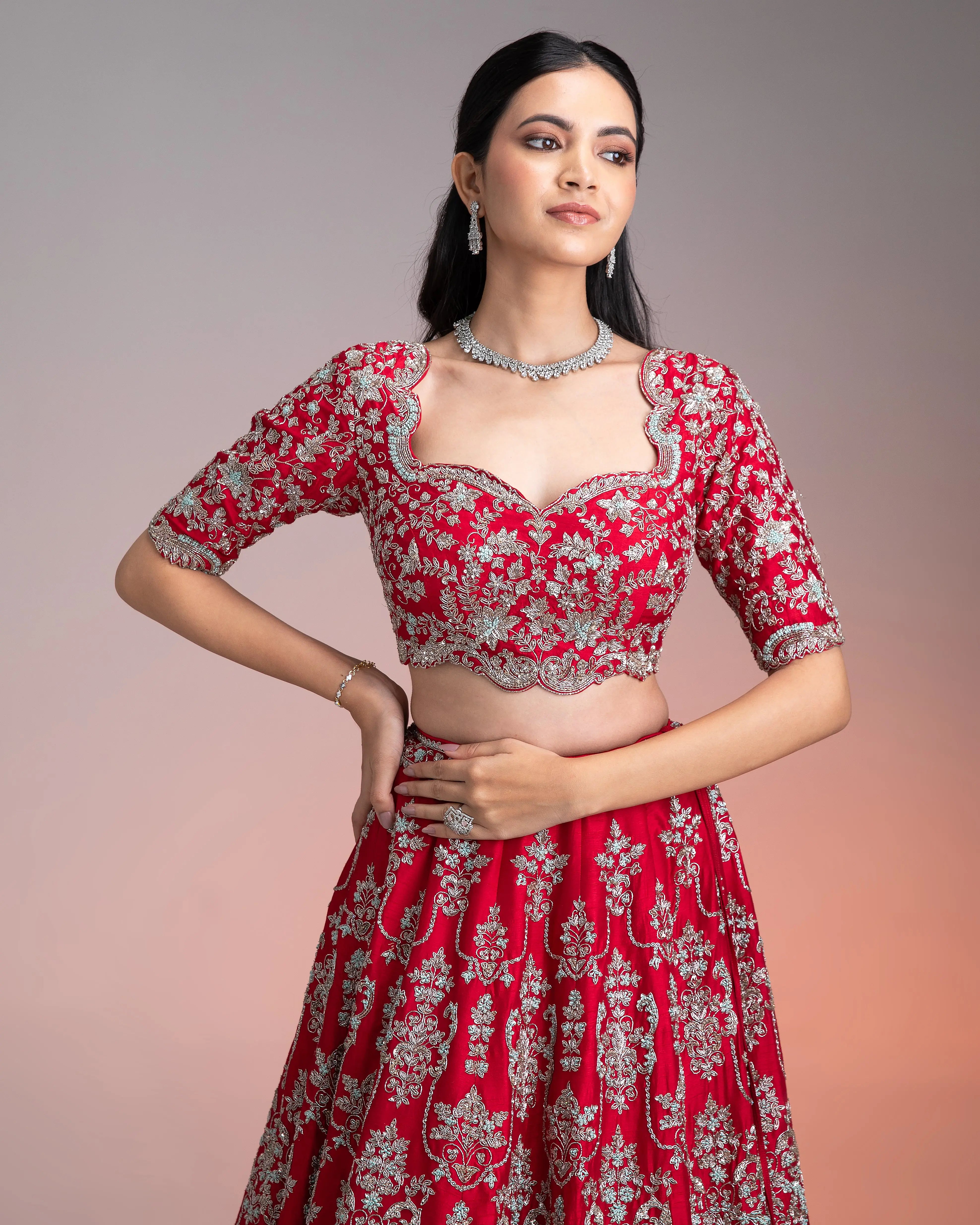 Red Silk Lehenga Set  Mokshaa