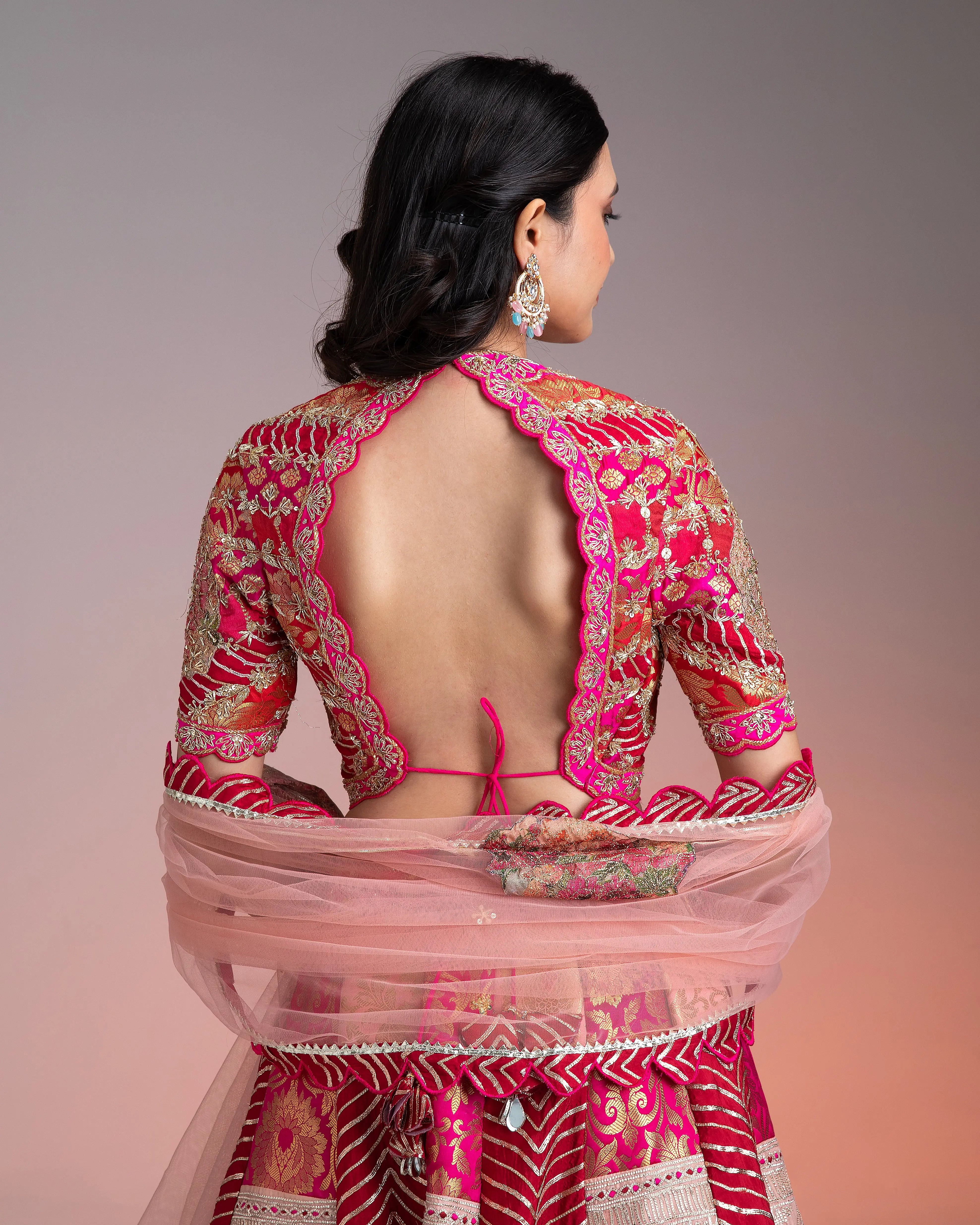 Vibrant Pink and Gold Applique Lehenga聽 Mokshaa