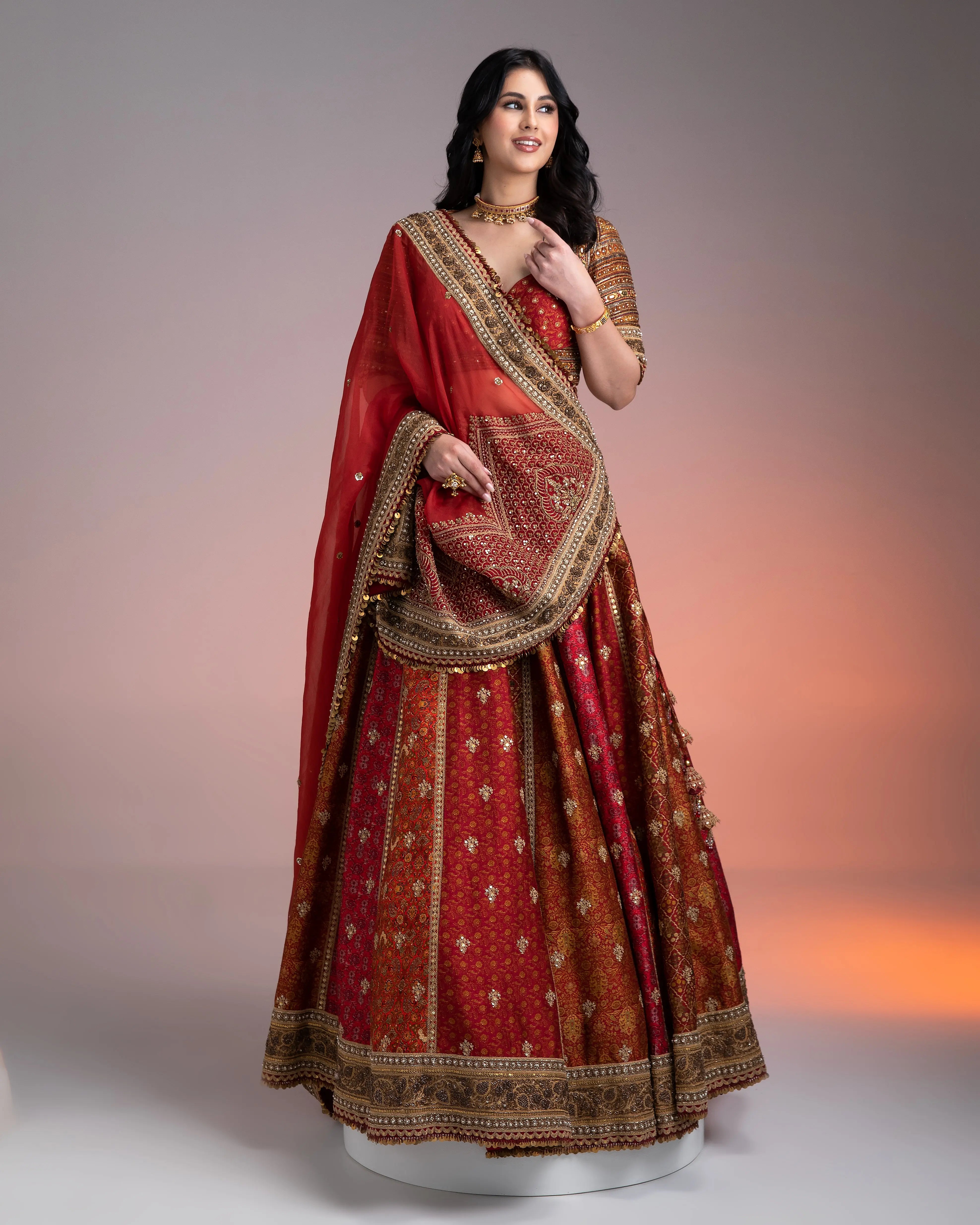 Maroon Printed Lehenga Set  Mokshaa