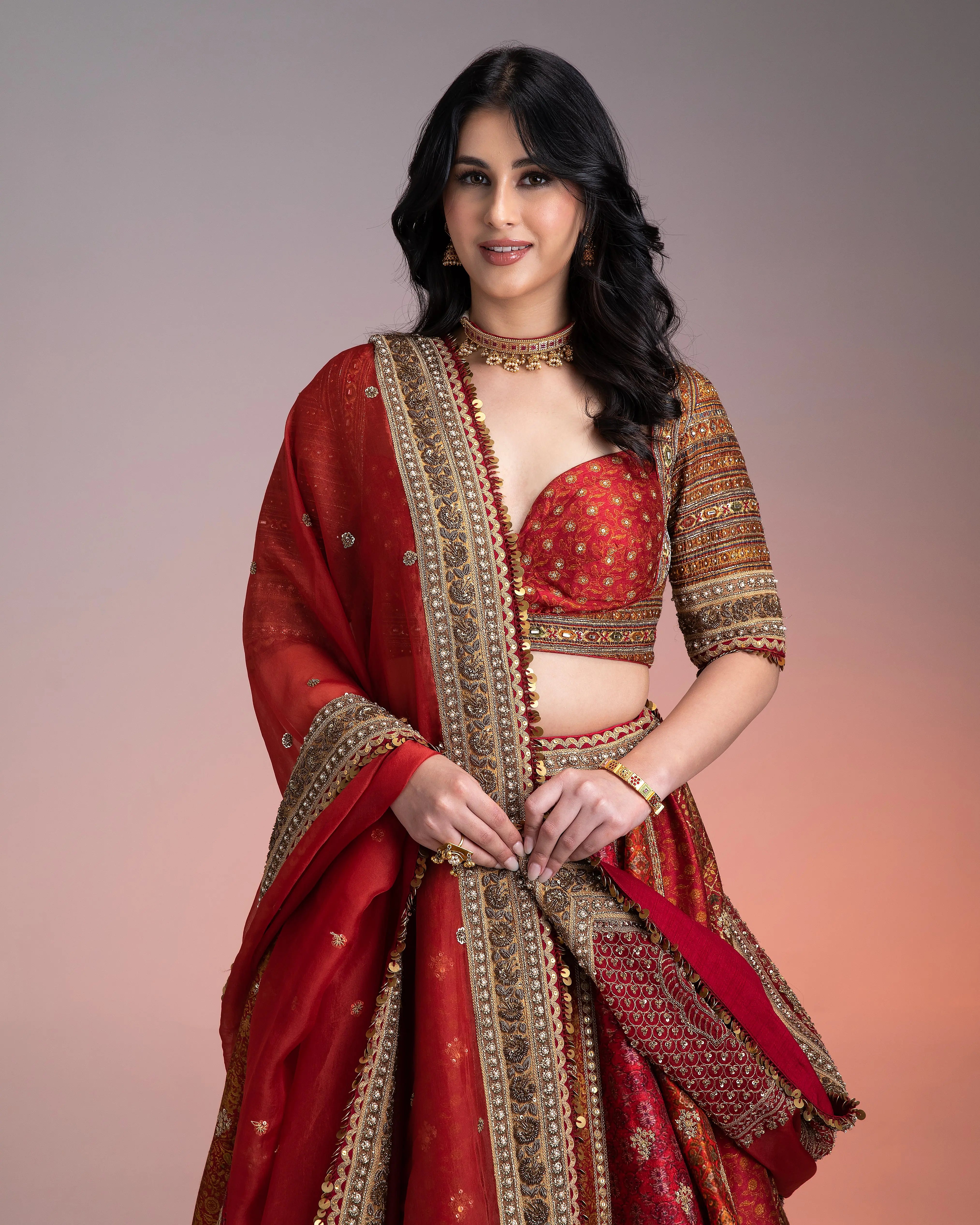 Maroon Printed Lehenga Set聽 Mokshaa