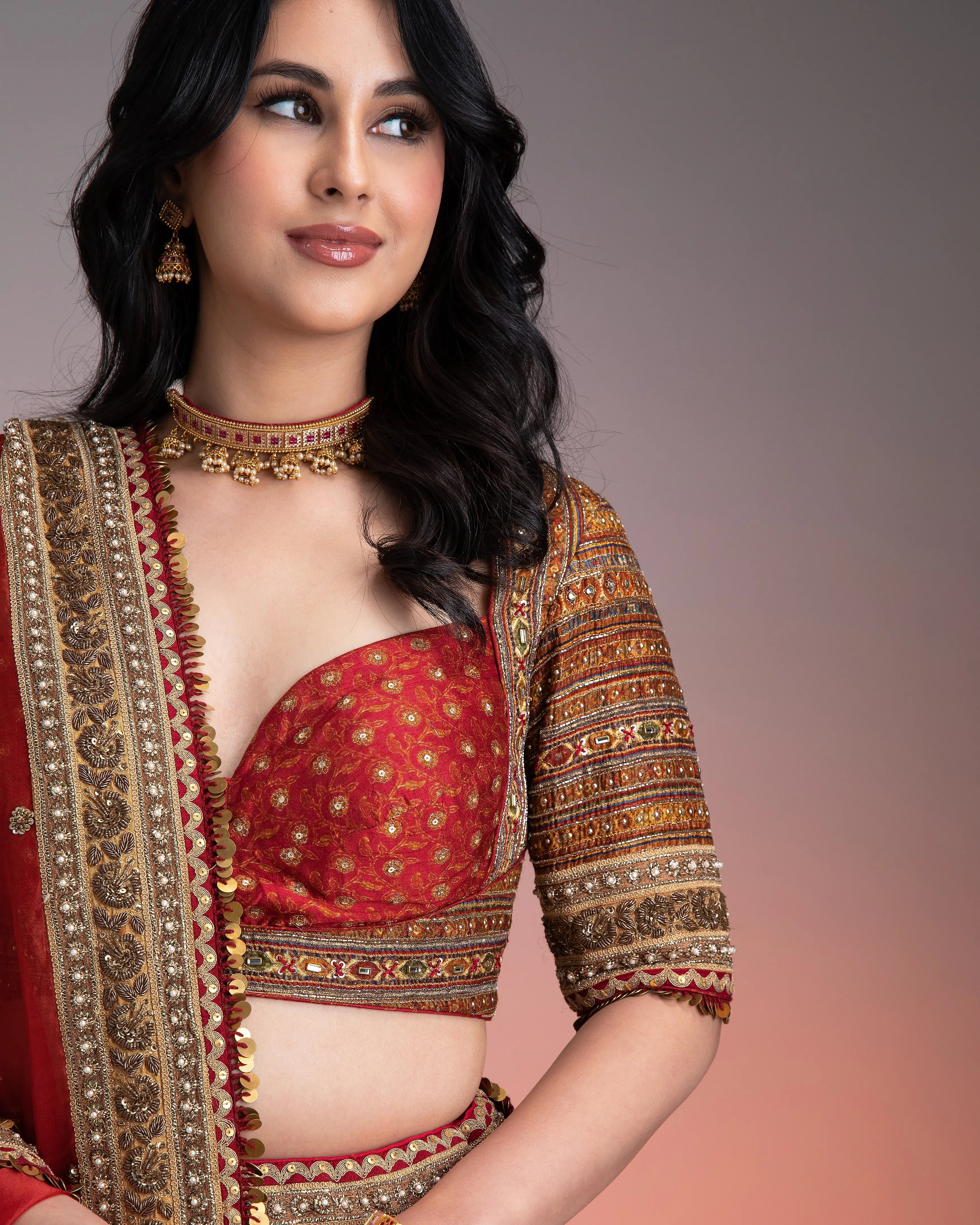 Maroon Printed Lehenga Set聽 Mokshaa