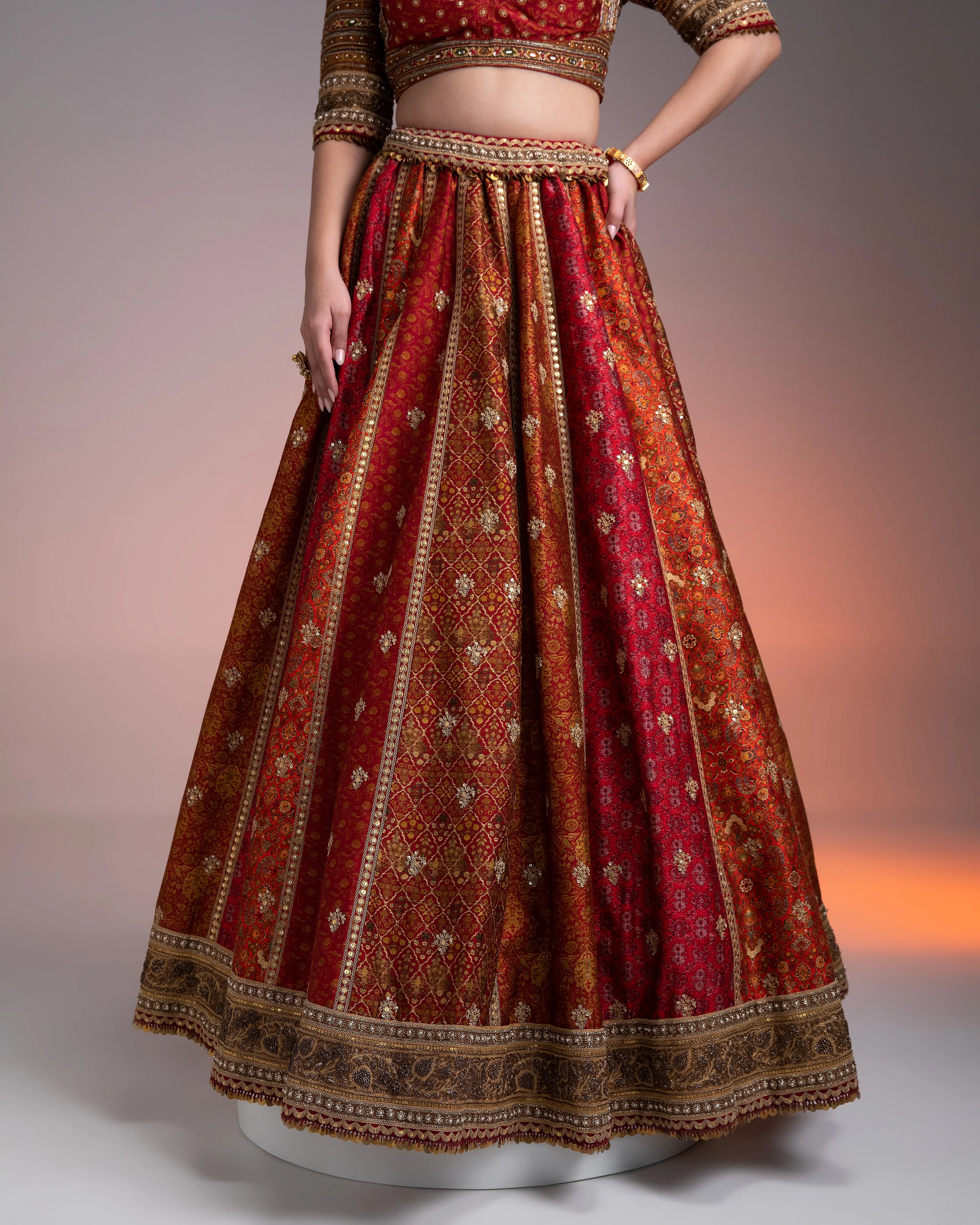 Maroon Printed Lehenga Set聽 Mokshaa