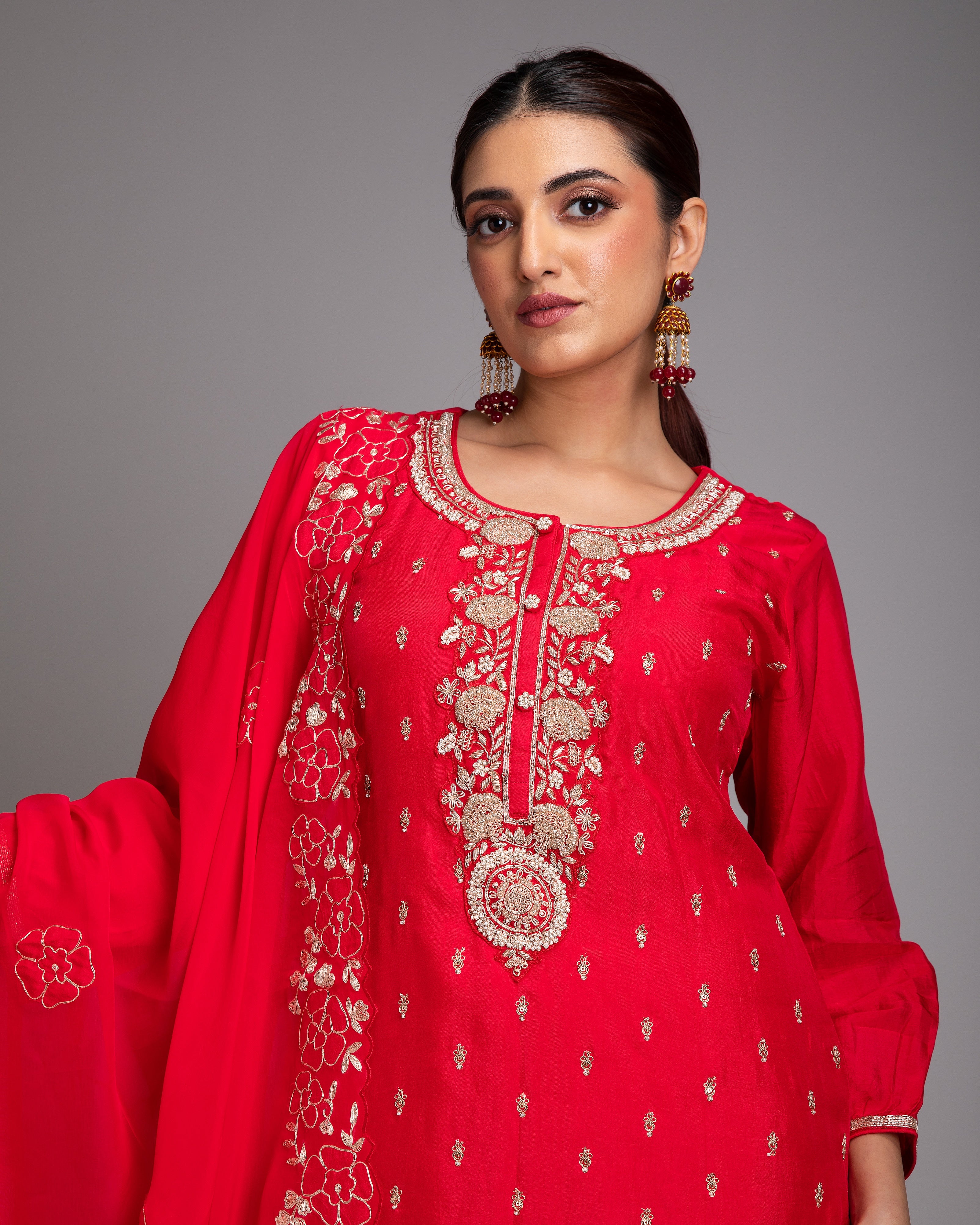 Vermilion Red Silk Kurta Set - Mokshaa