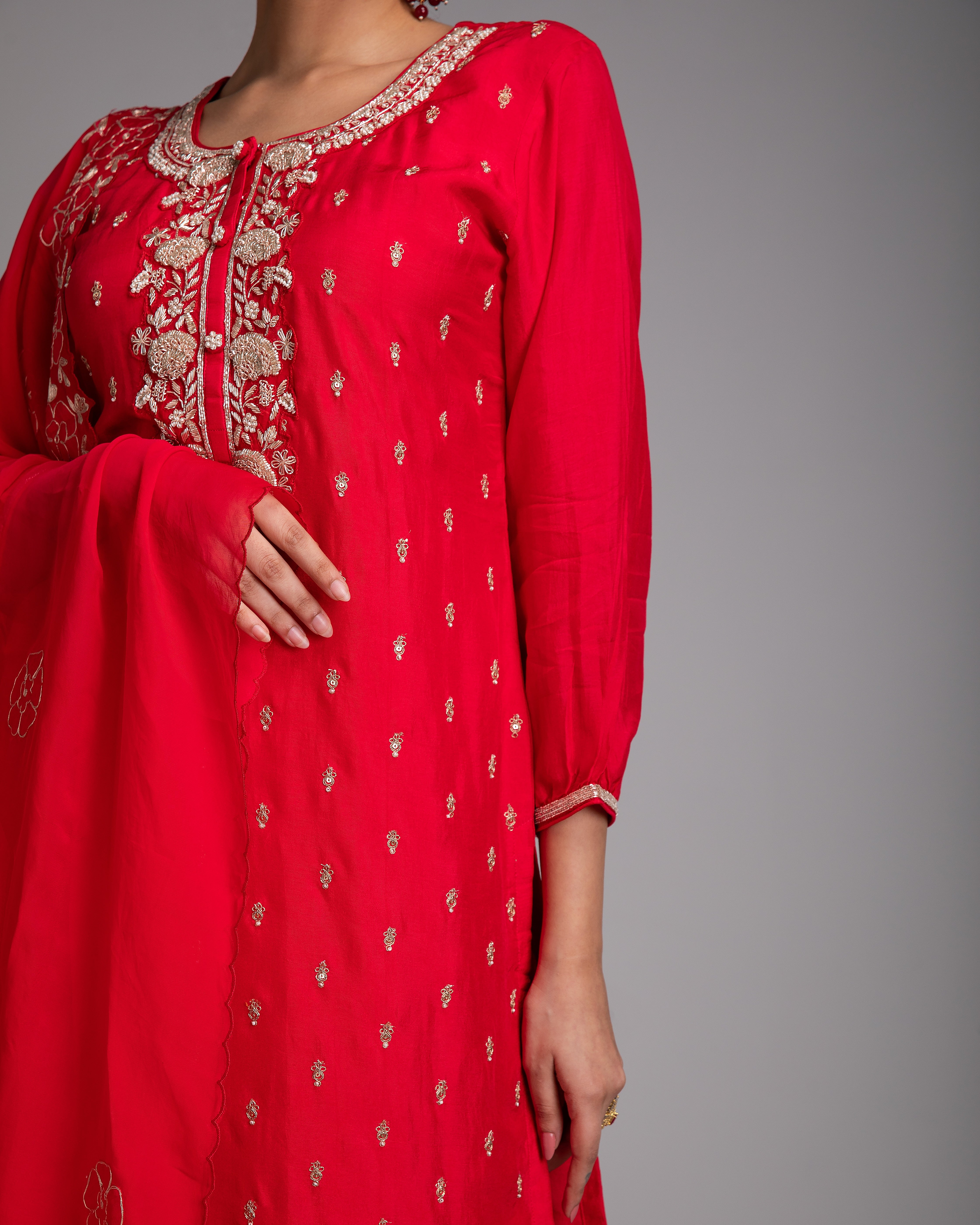 Vermilion Red Silk Kurta Set - Mokshaa