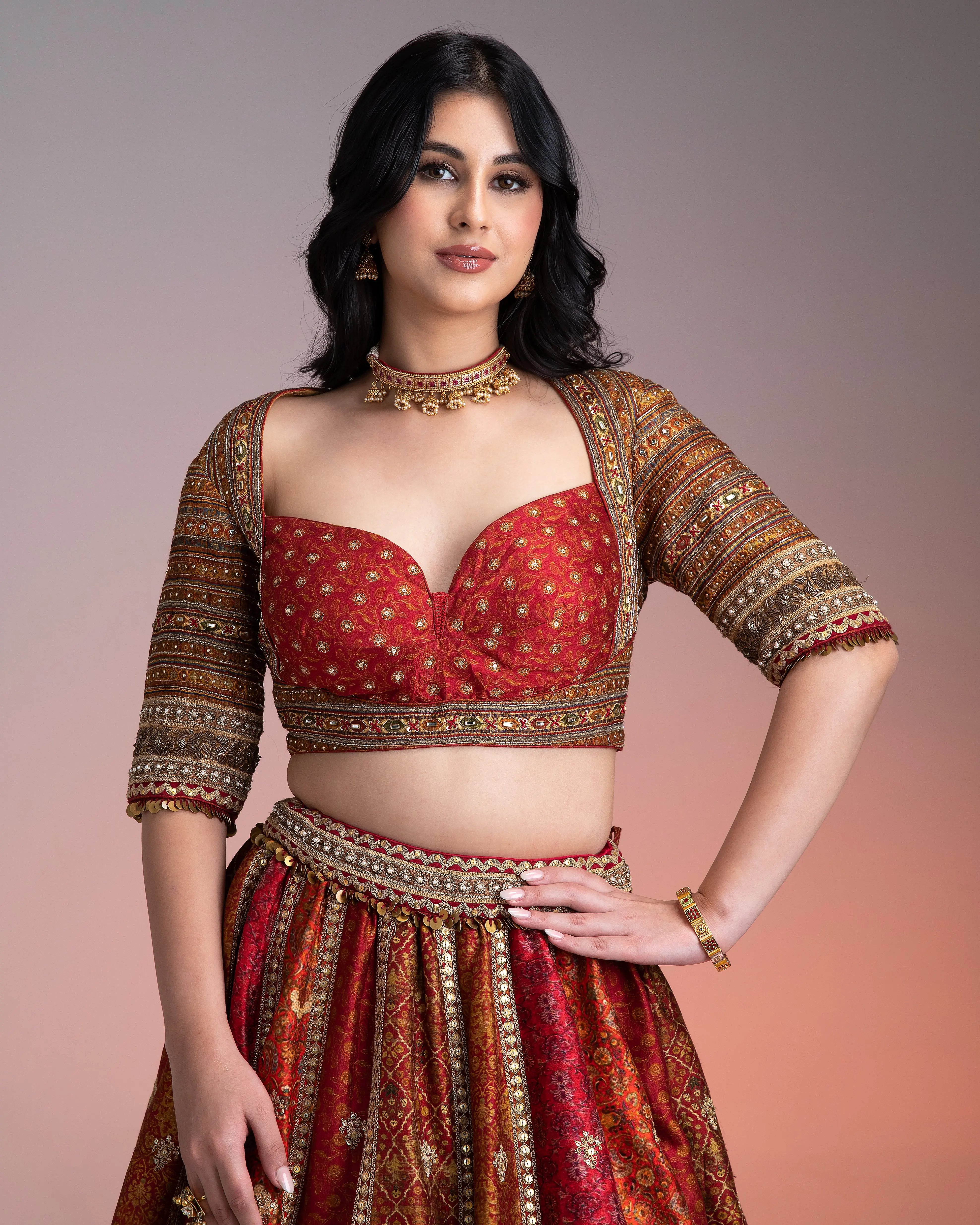 Maroon Printed Lehenga Set聽 Mokshaa