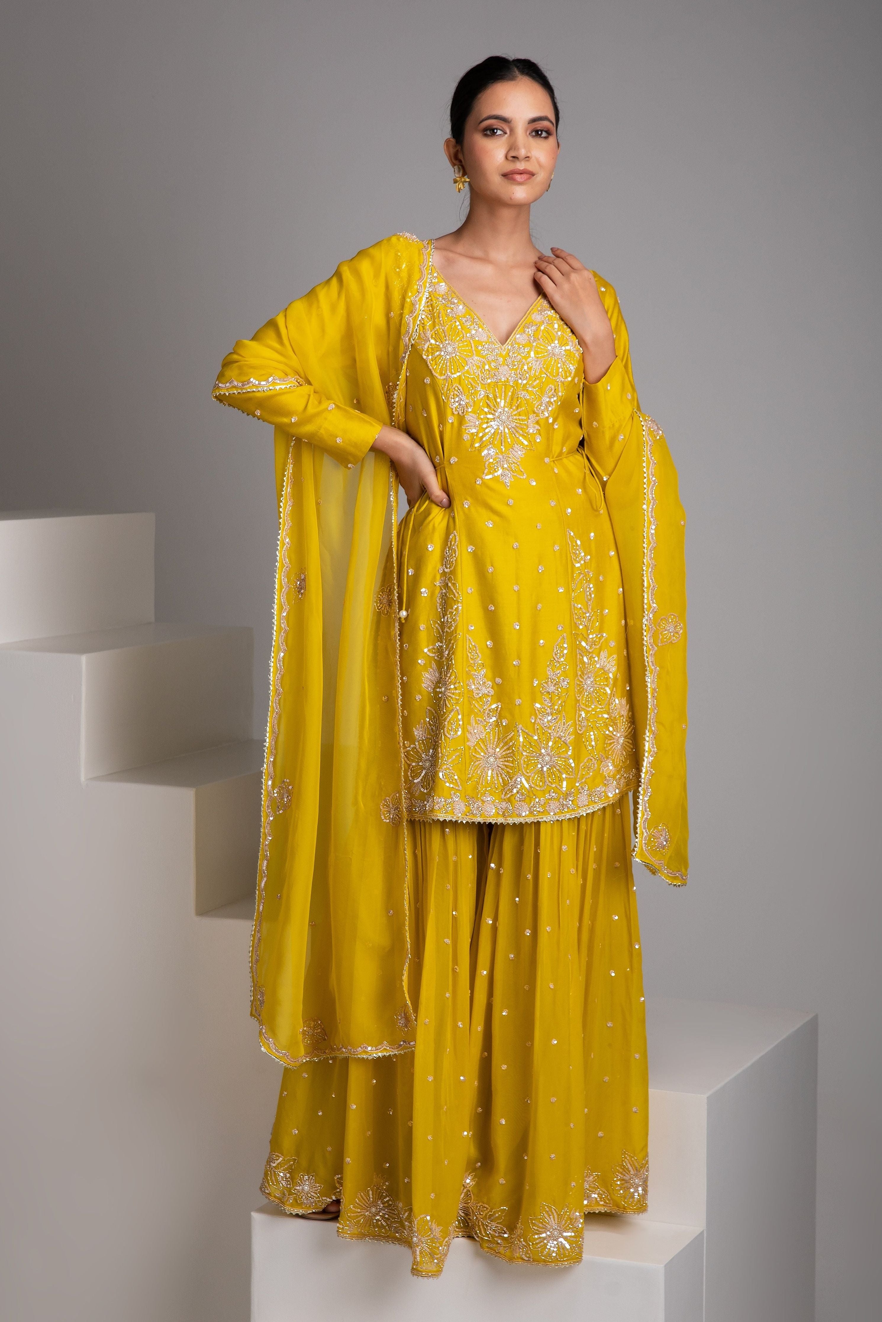 Sunshine Yellow Sharara Set - Mokshaa