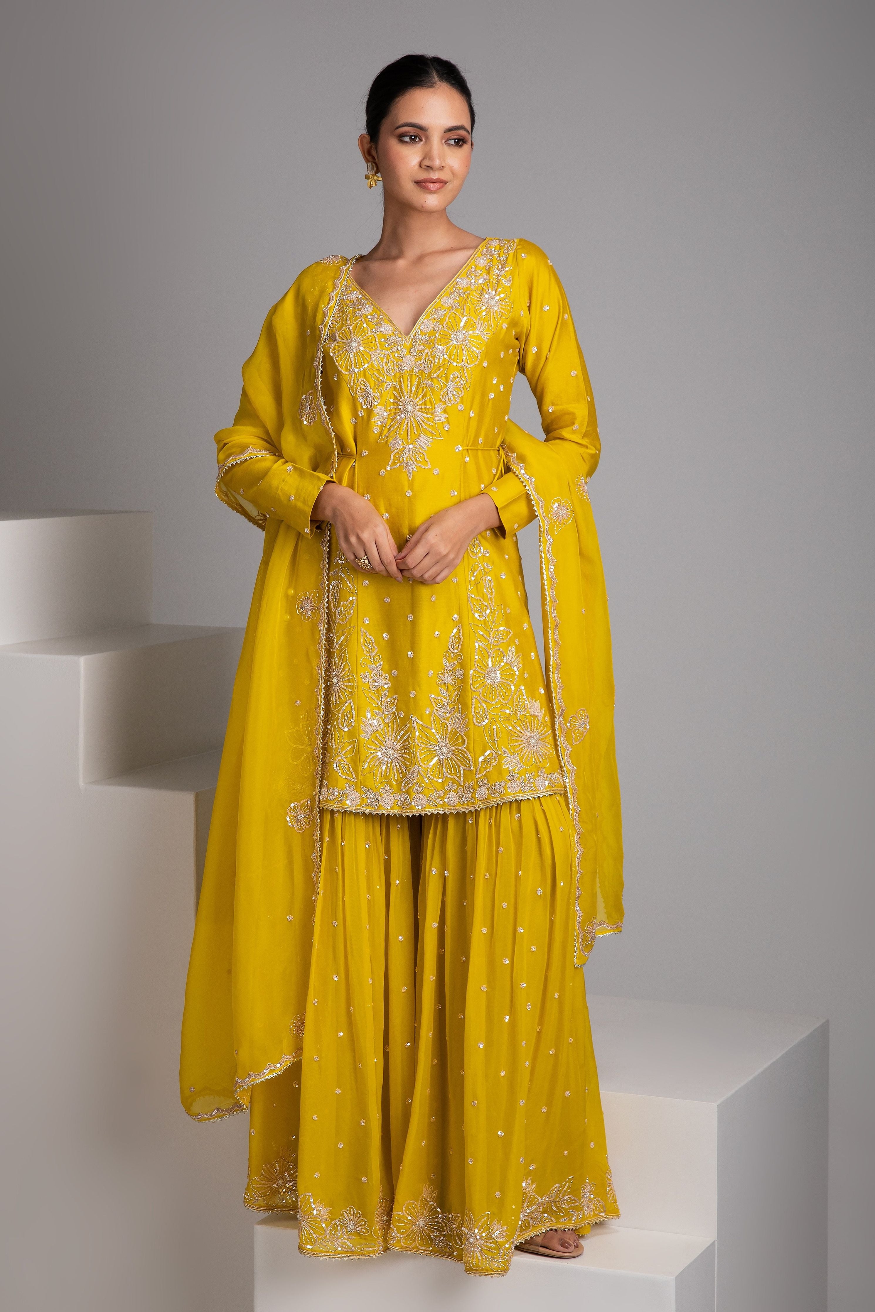 Sunshine Yellow Sharara Set - Mokshaa