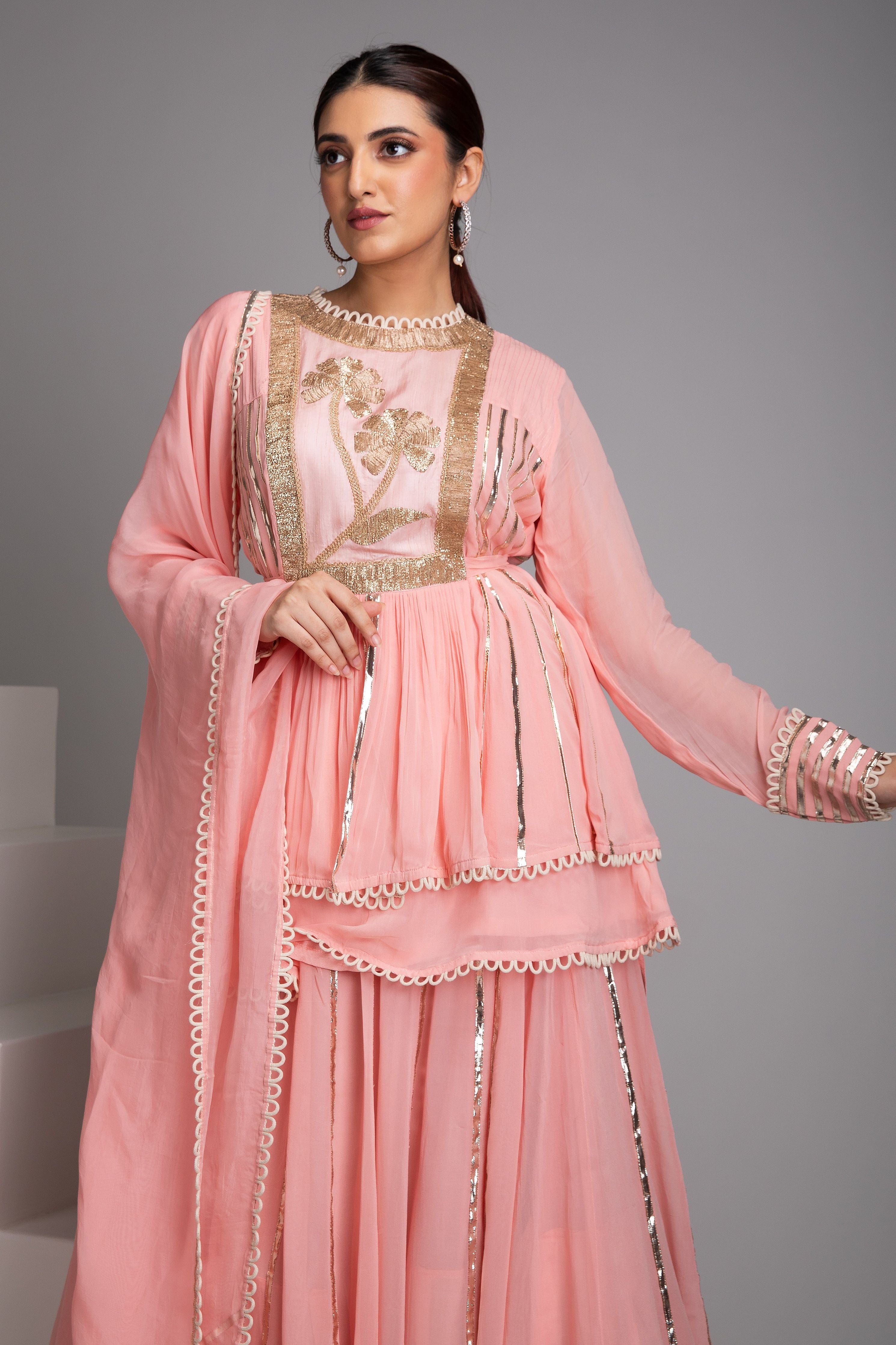 Blush Pink Peplum Sharara Set - Mokshaa