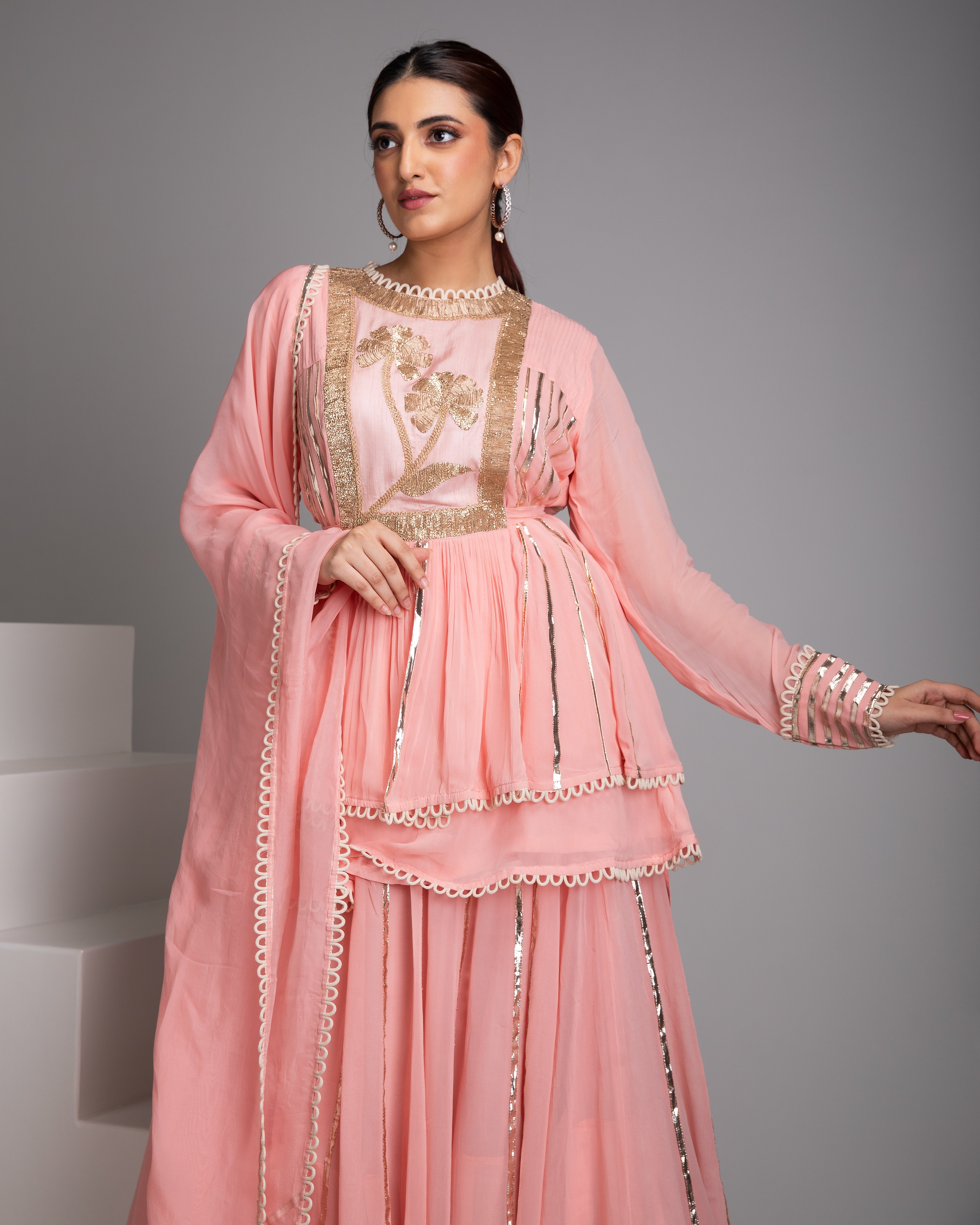 Blush Pink Peplum Sharara Set - Mokshaa