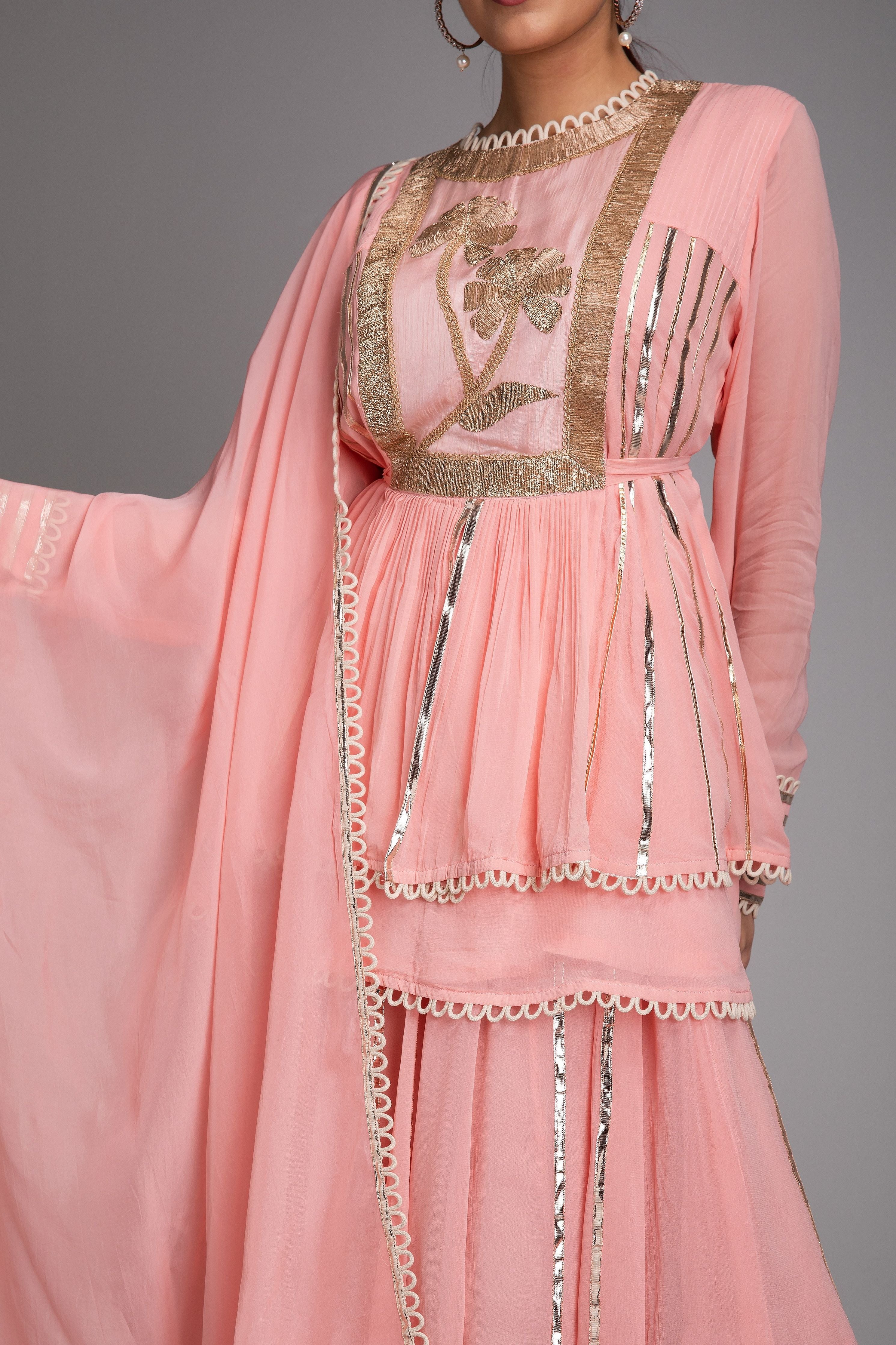 Blush Pink Peplum Sharara Set - Mokshaa