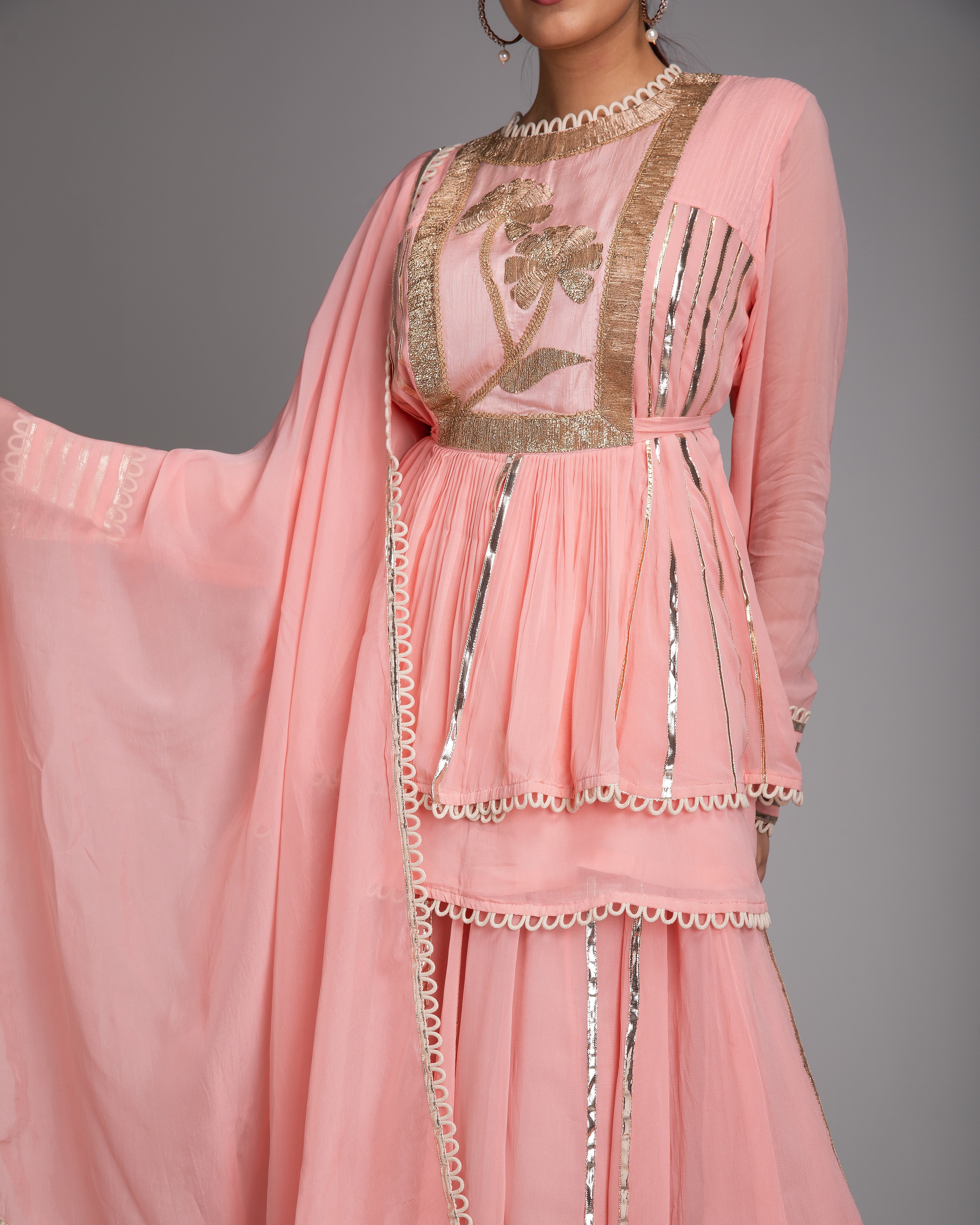 Blush Pink Peplum Sharara Set - Mokshaa