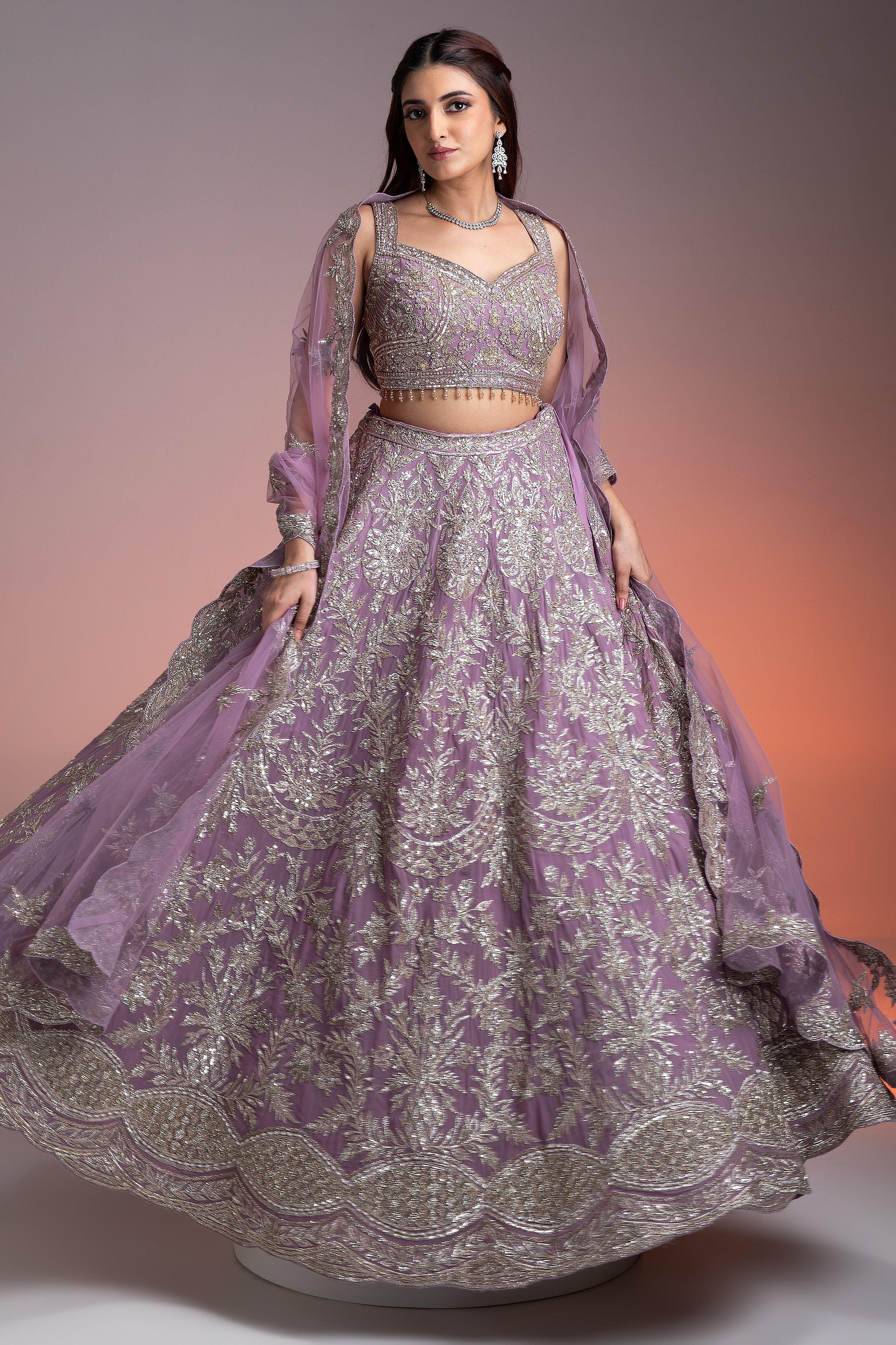 Stunning Lavender Georgette Lehenga with Silver Embroidery  Mokshaa