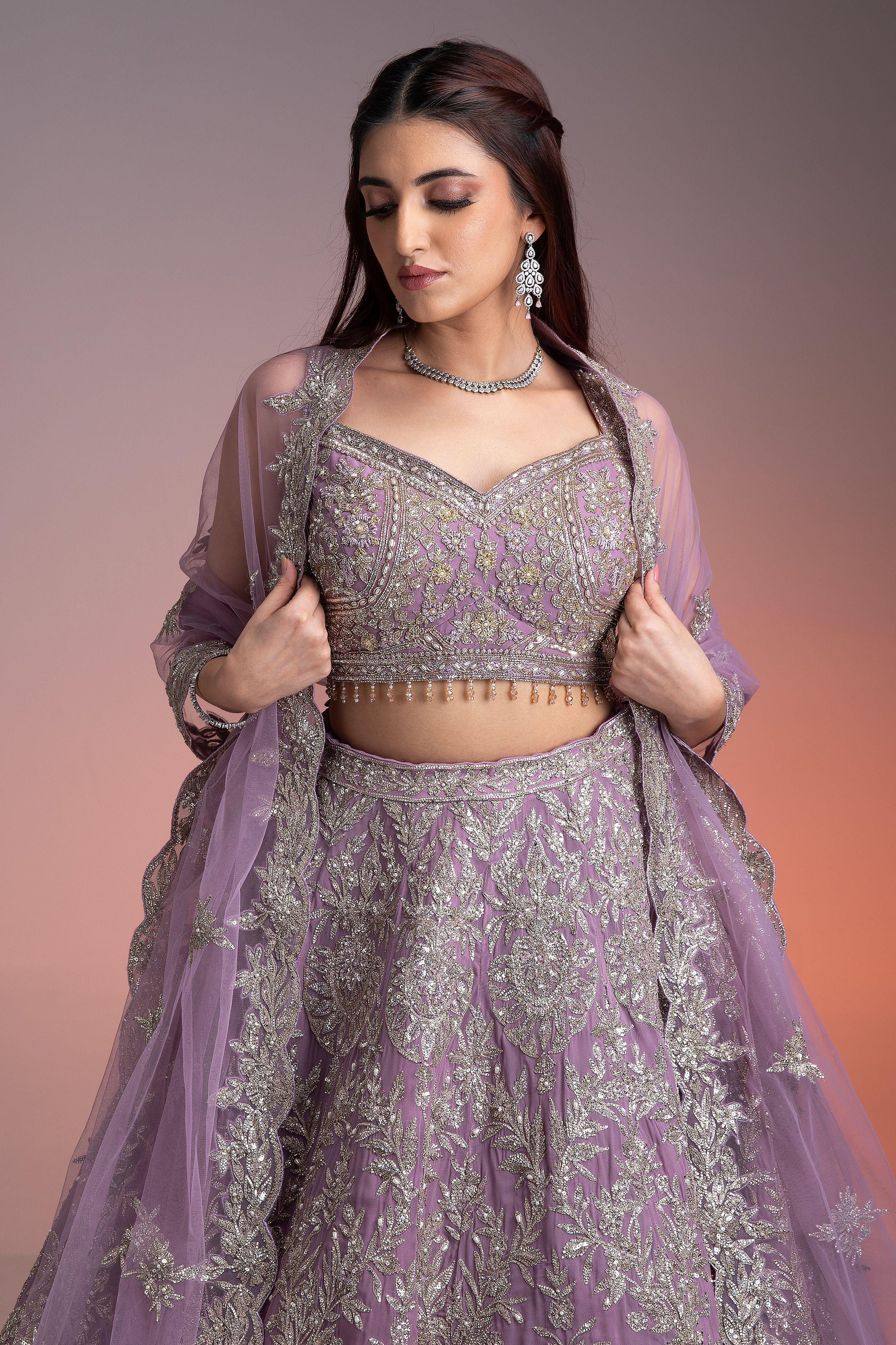 Stunning Lavender Georgette Lehenga with Silver Embroidery  Mokshaa
