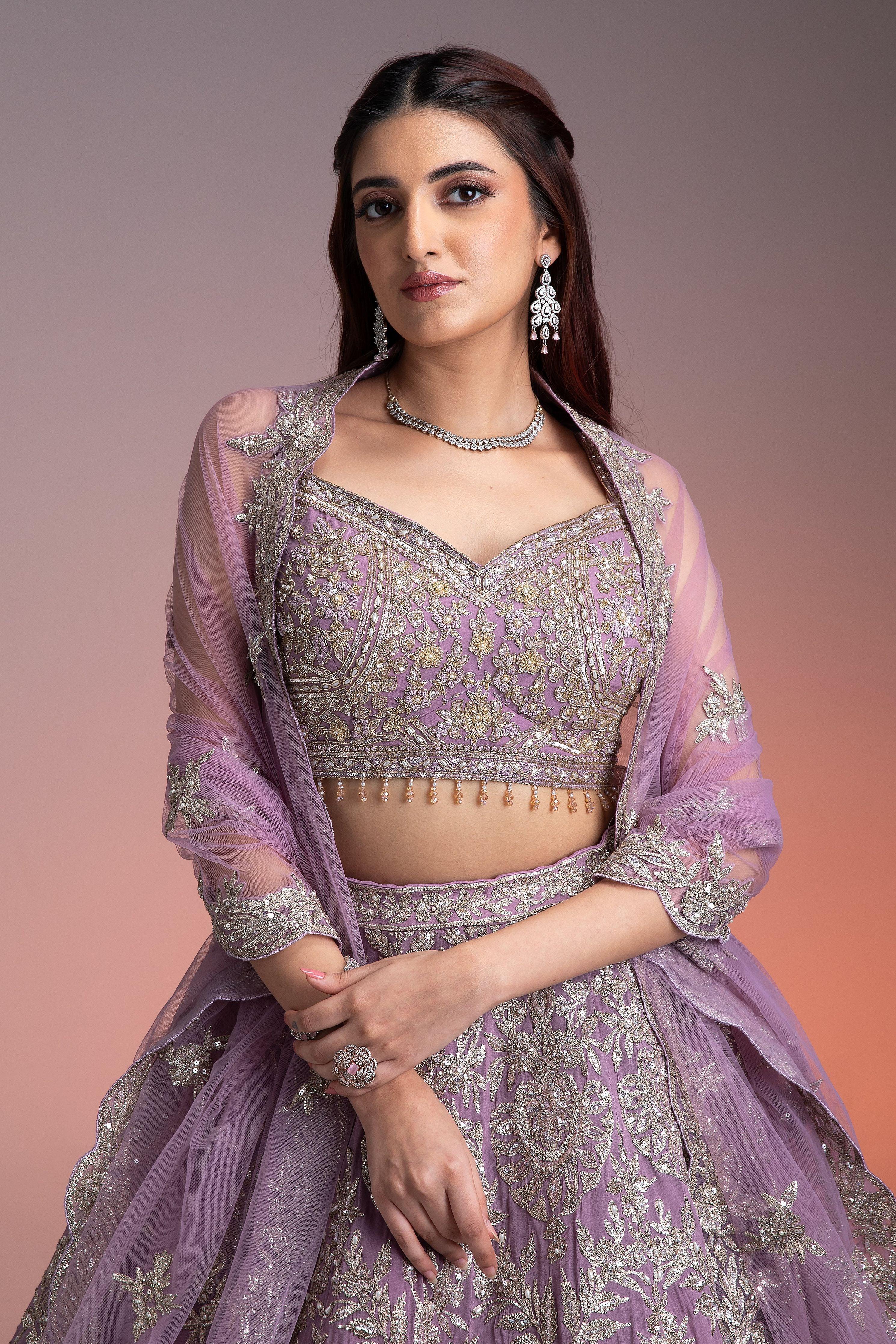 Stunning Lavender Georgette Lehenga with Silver Embroidery  Mokshaa