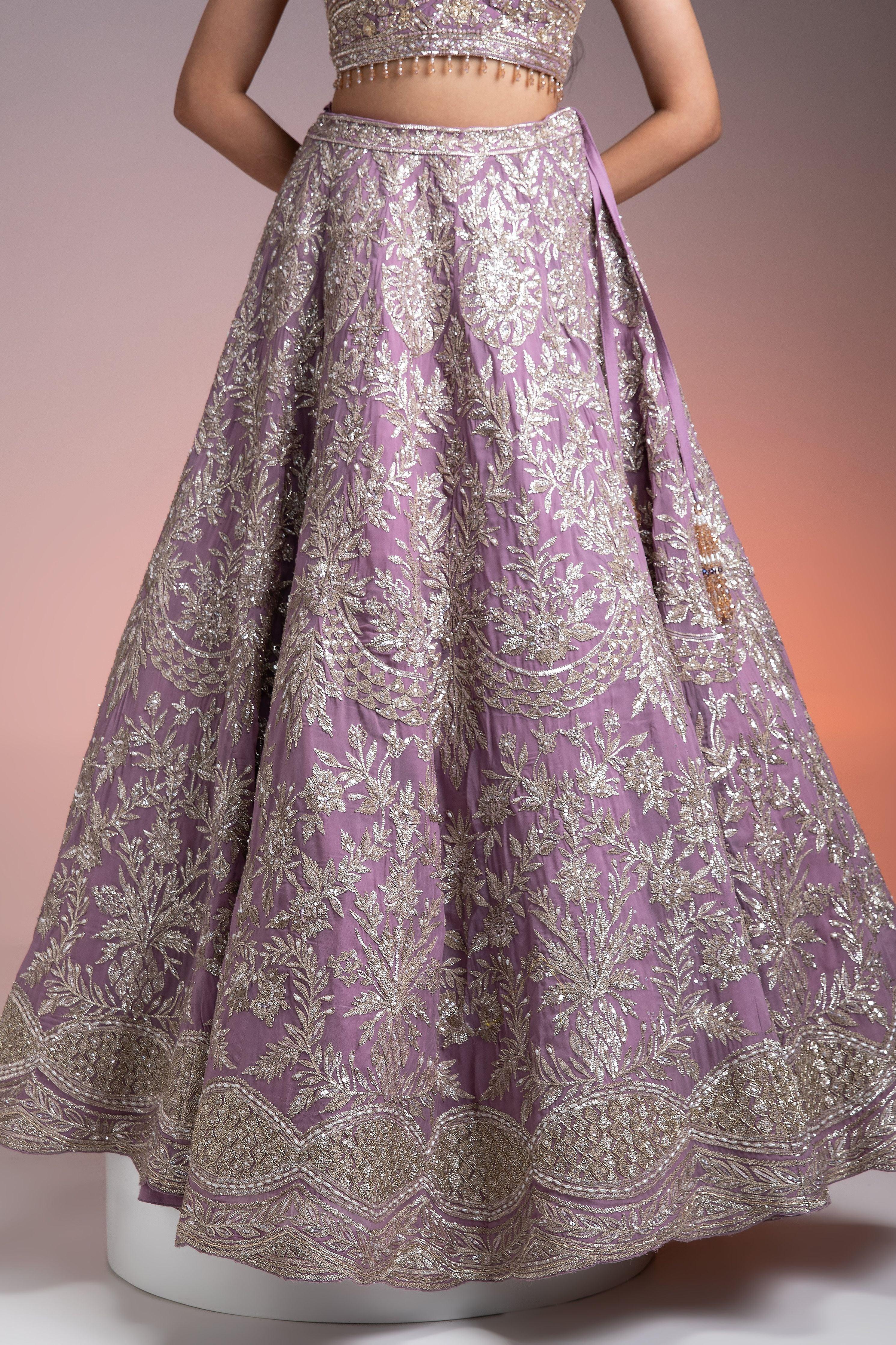 Stunning Lavender Georgette Lehenga with Silver Embroidery  Mokshaa