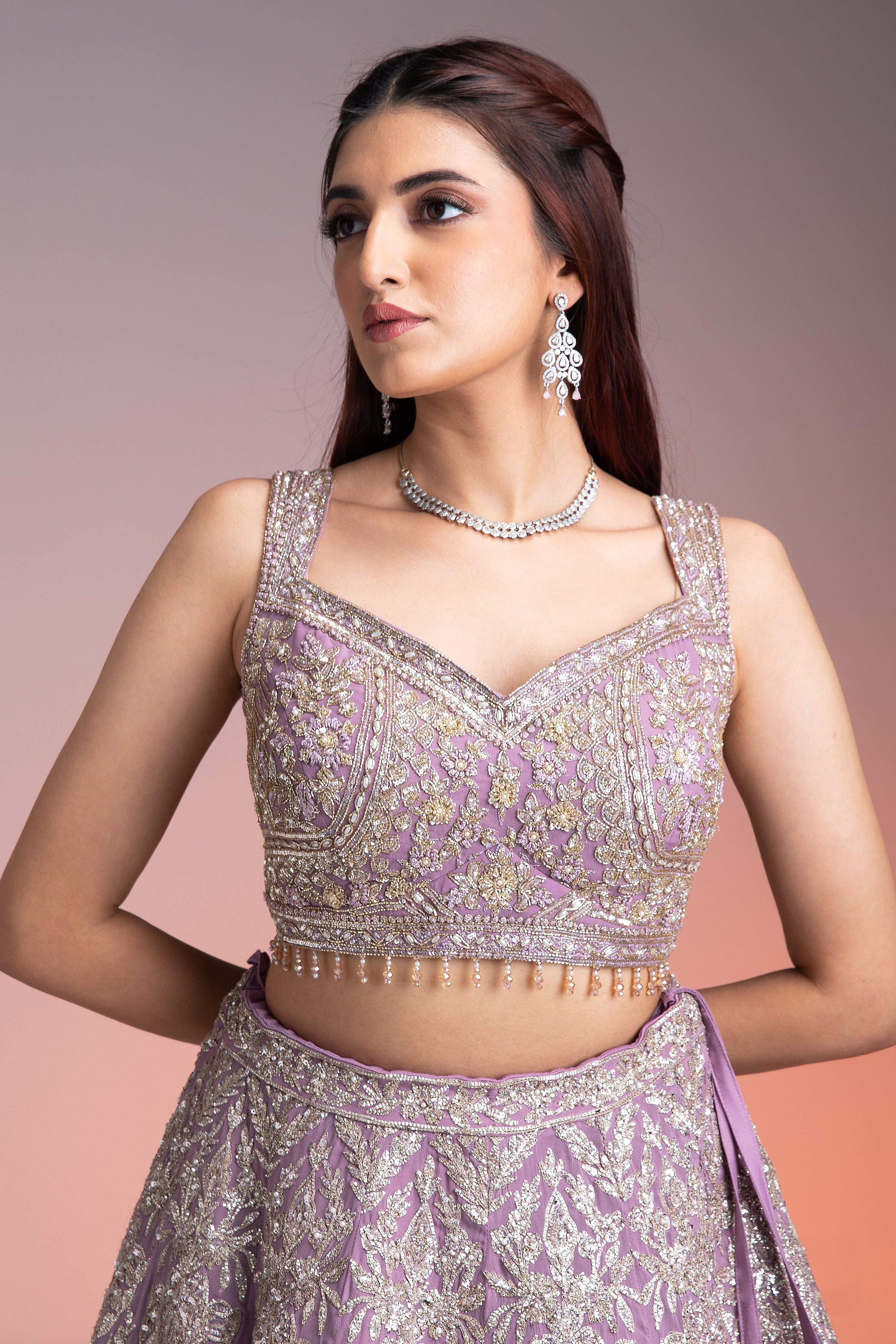 Stunning Lavender Georgette Lehenga with Silver Embroidery  Mokshaa