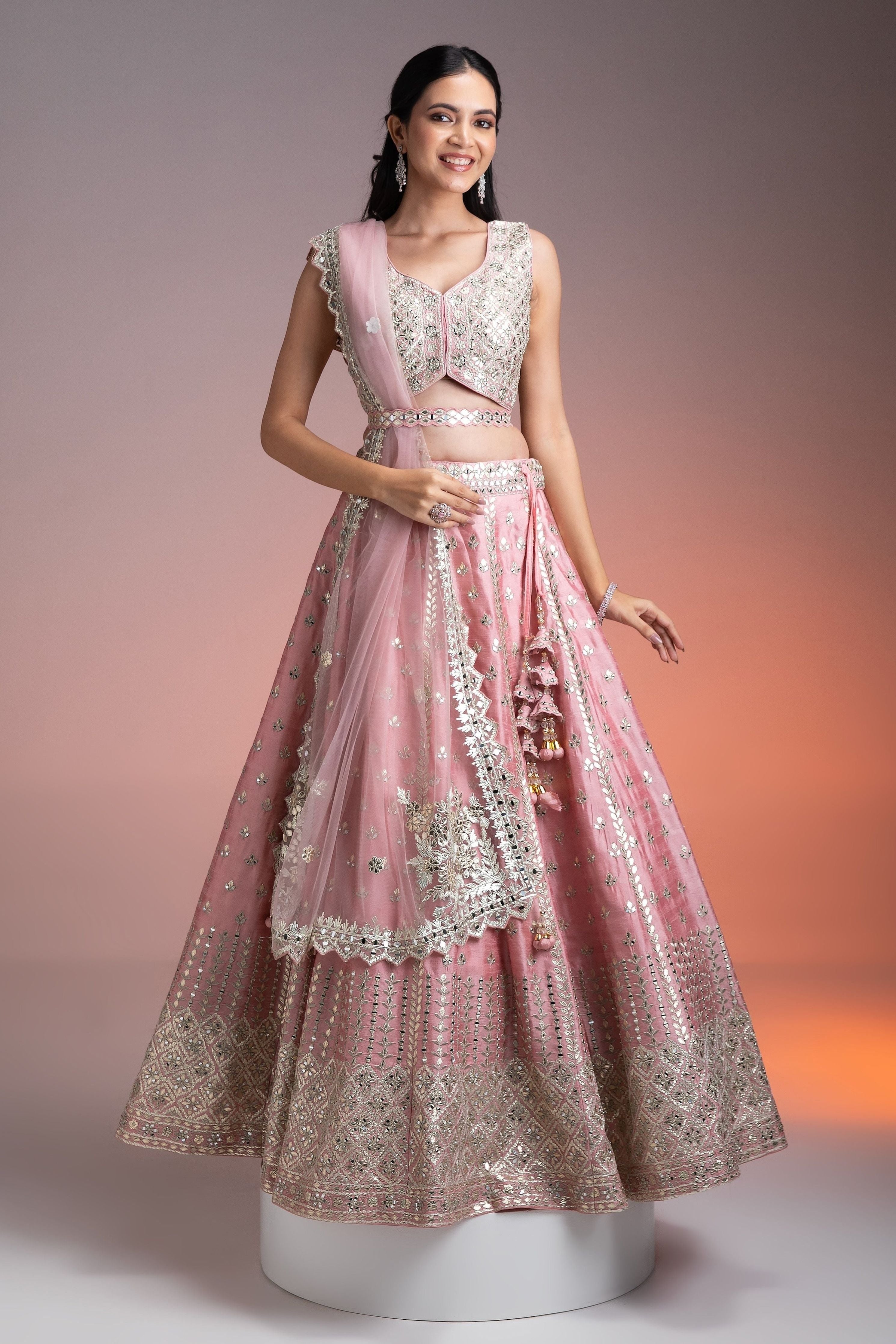 Pink Raw Silk Lehenga Set - Mokshaa