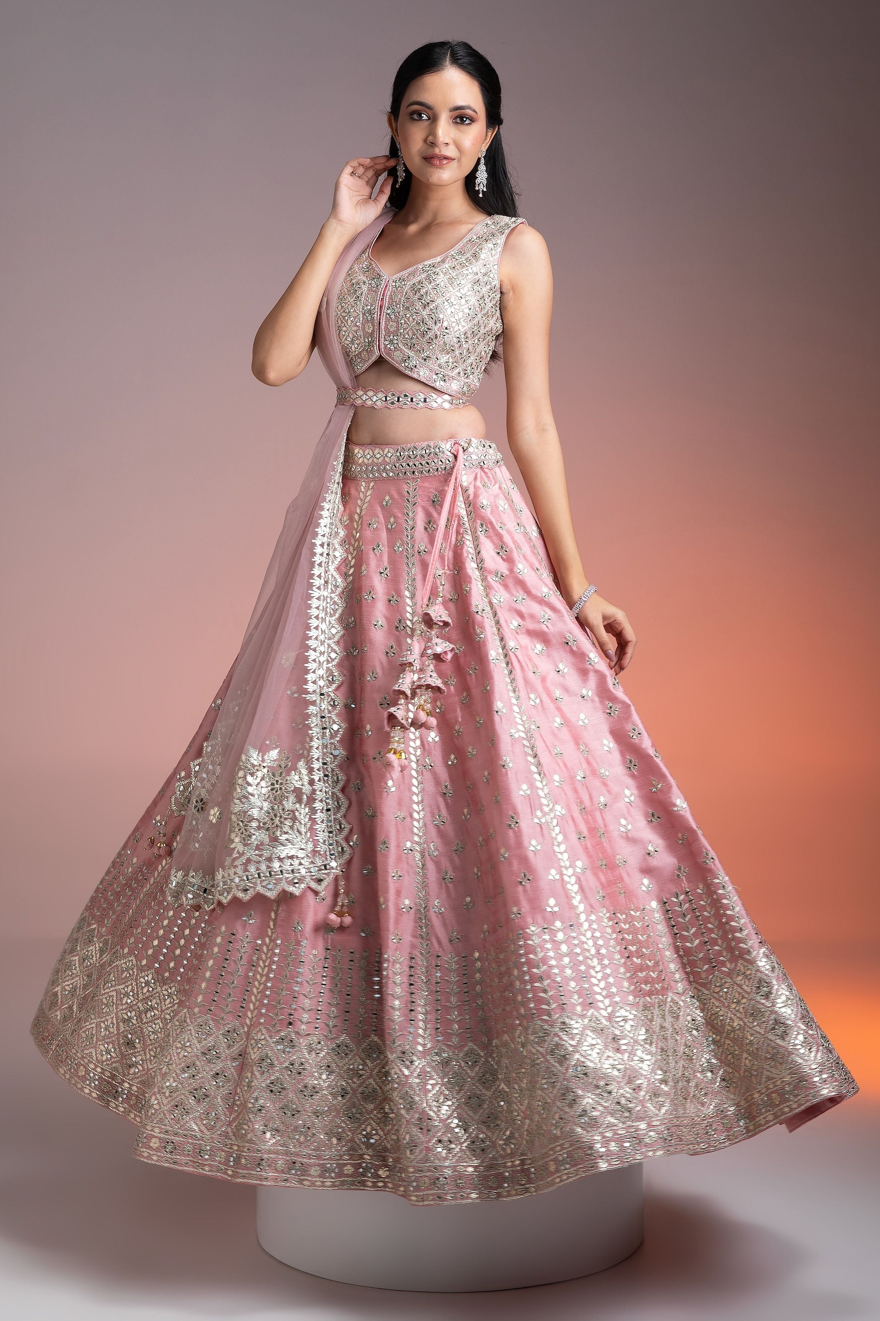 Pink Raw Silk Lehenga Set - Mokshaa