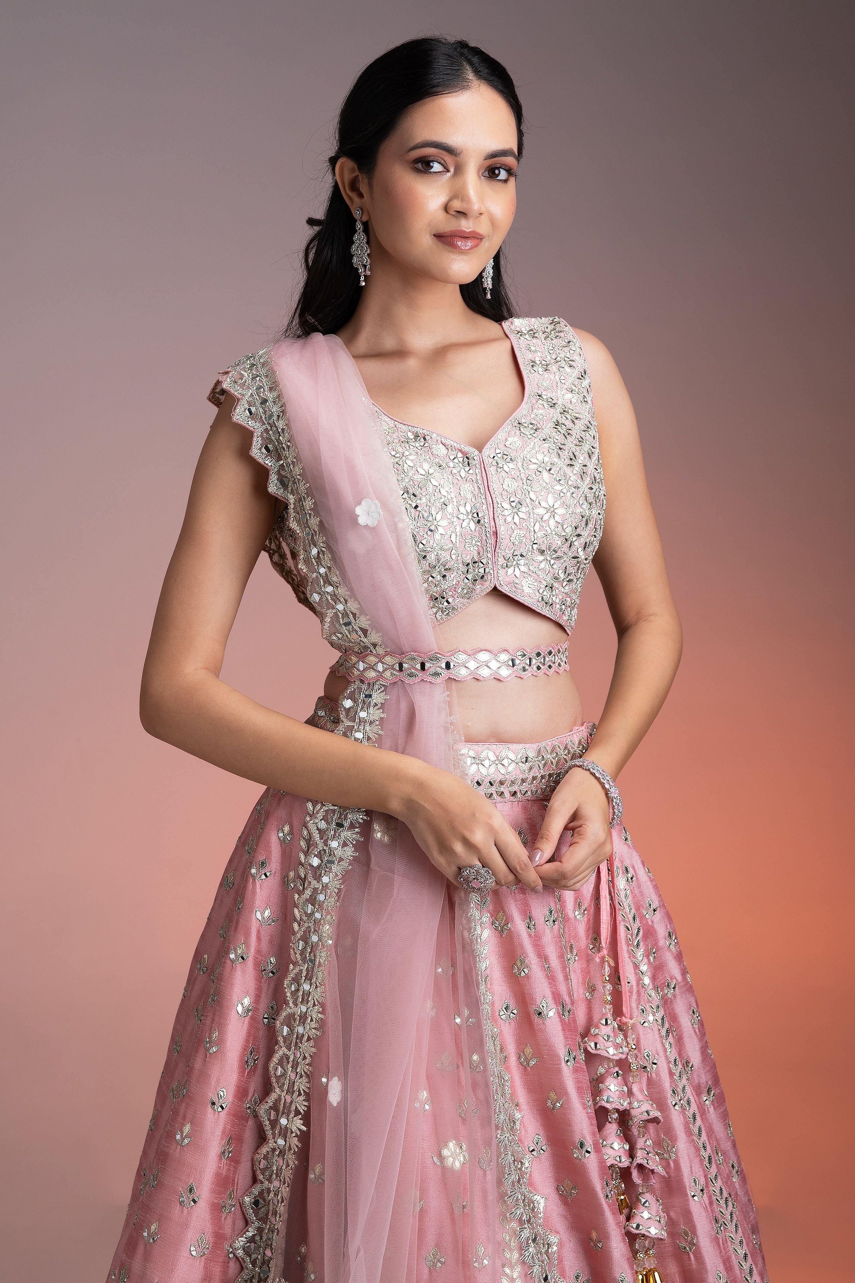 Pink Raw Silk Lehenga Set - Mokshaa