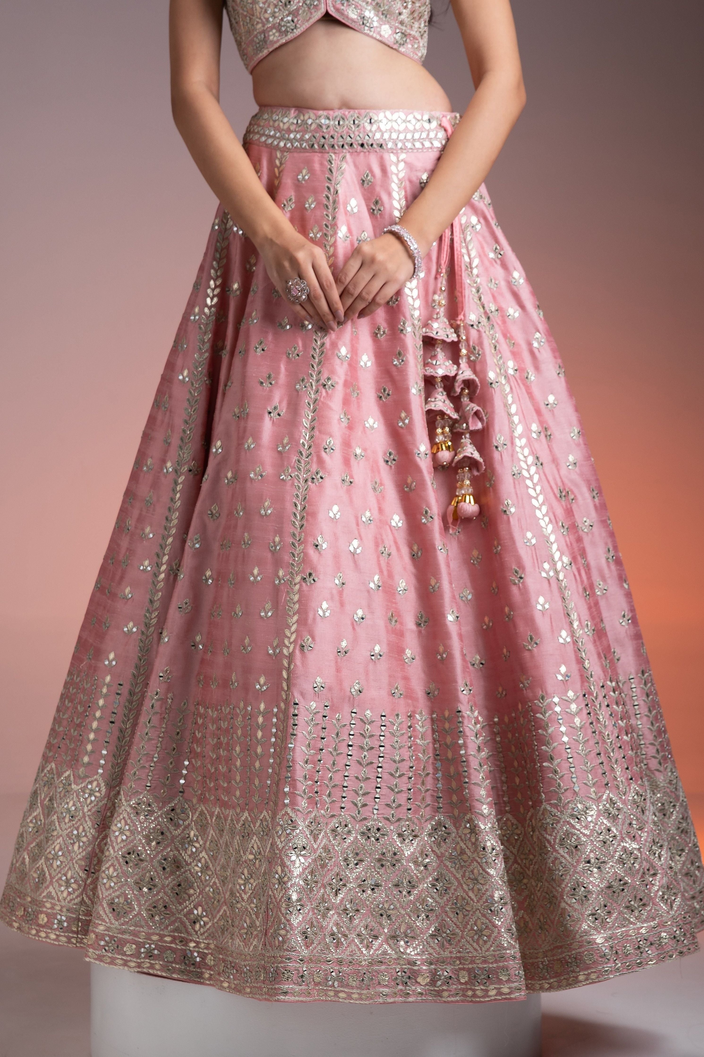 Pink Raw Silk Lehenga Set - Mokshaa