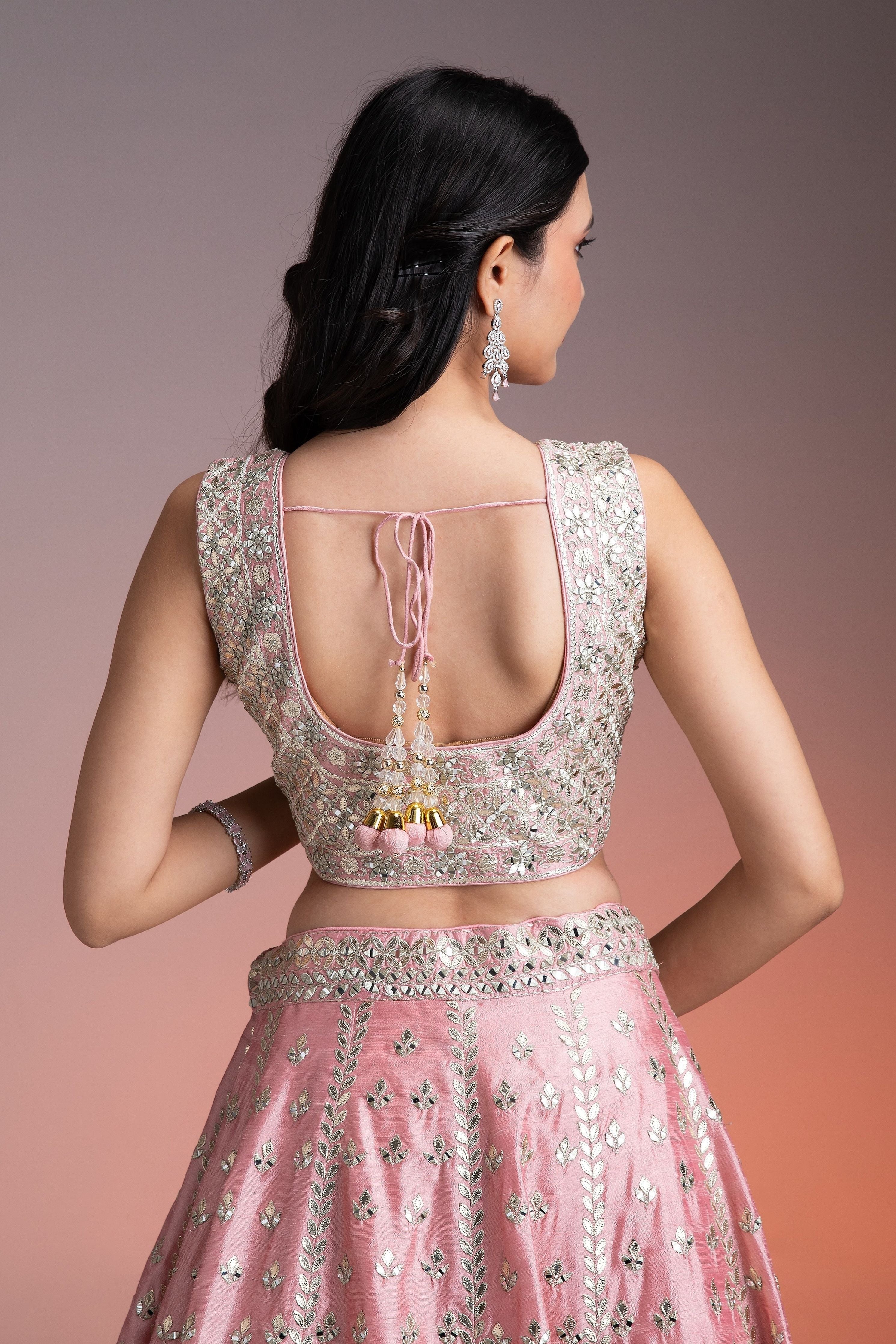 Pink Raw Silk Lehenga Set - Mokshaa