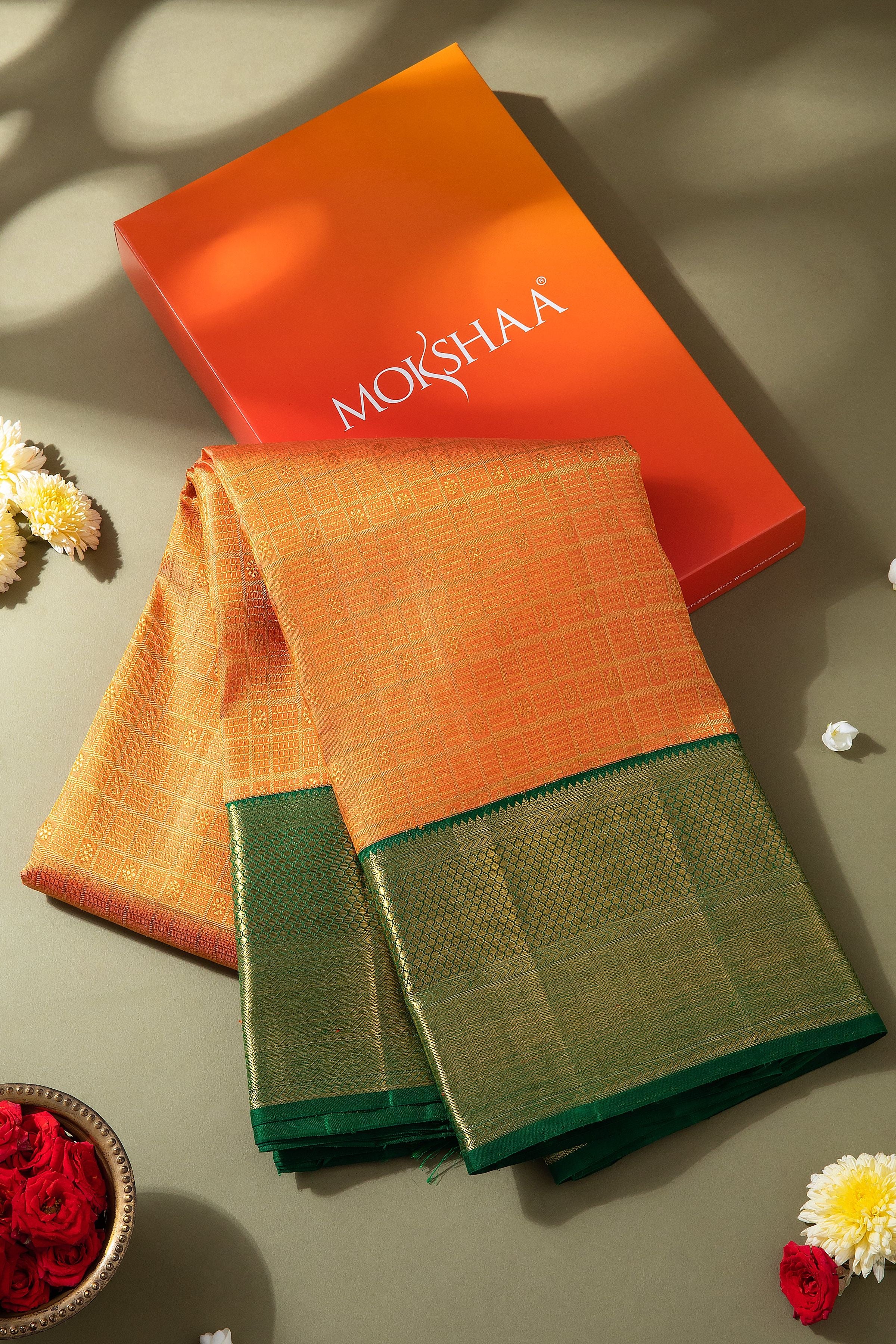 Orange Kanchipuram Silk Saree - Mokshaa