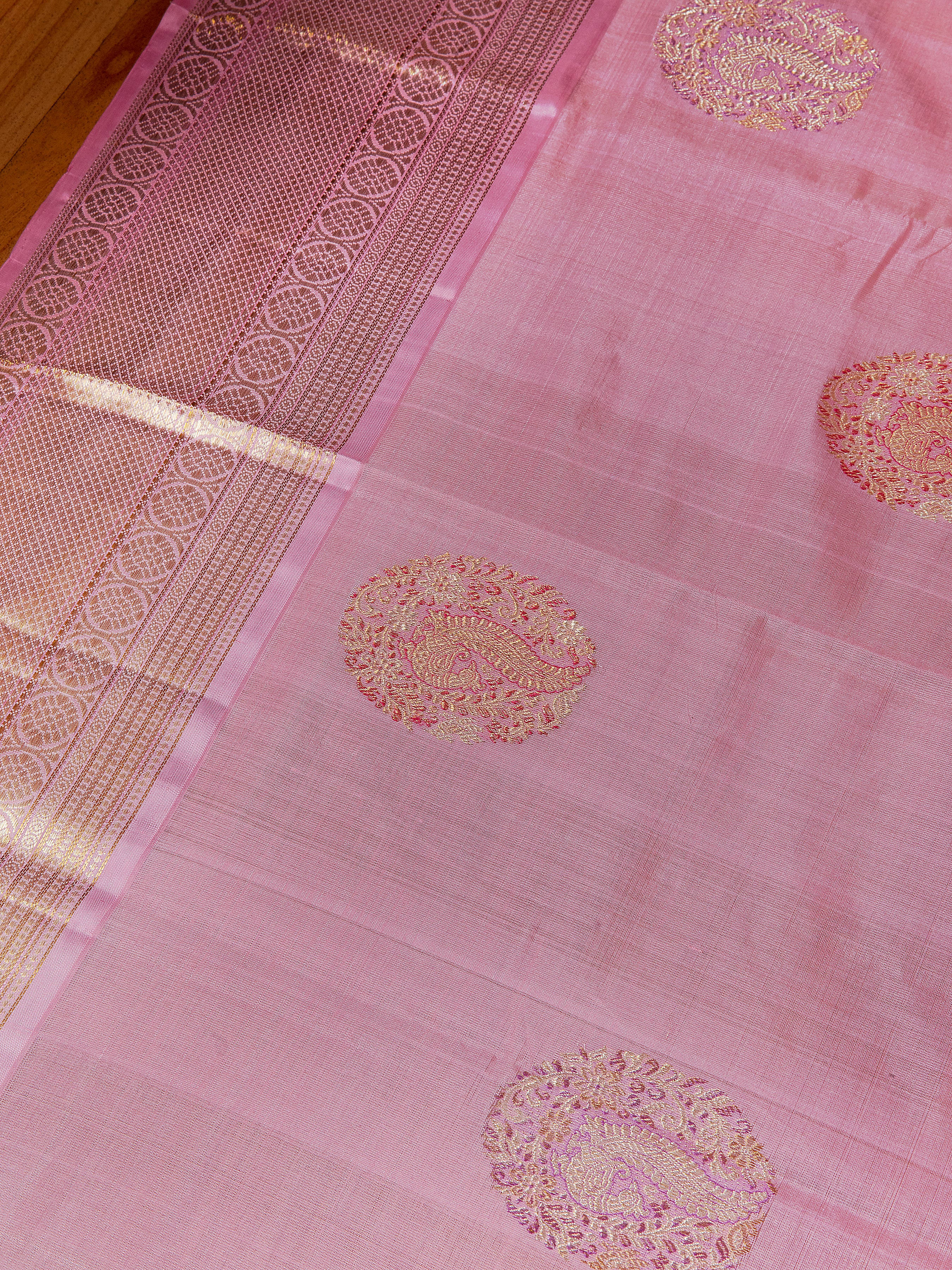 Light Pink Kanchipuram Silk Saree - Mokshaa