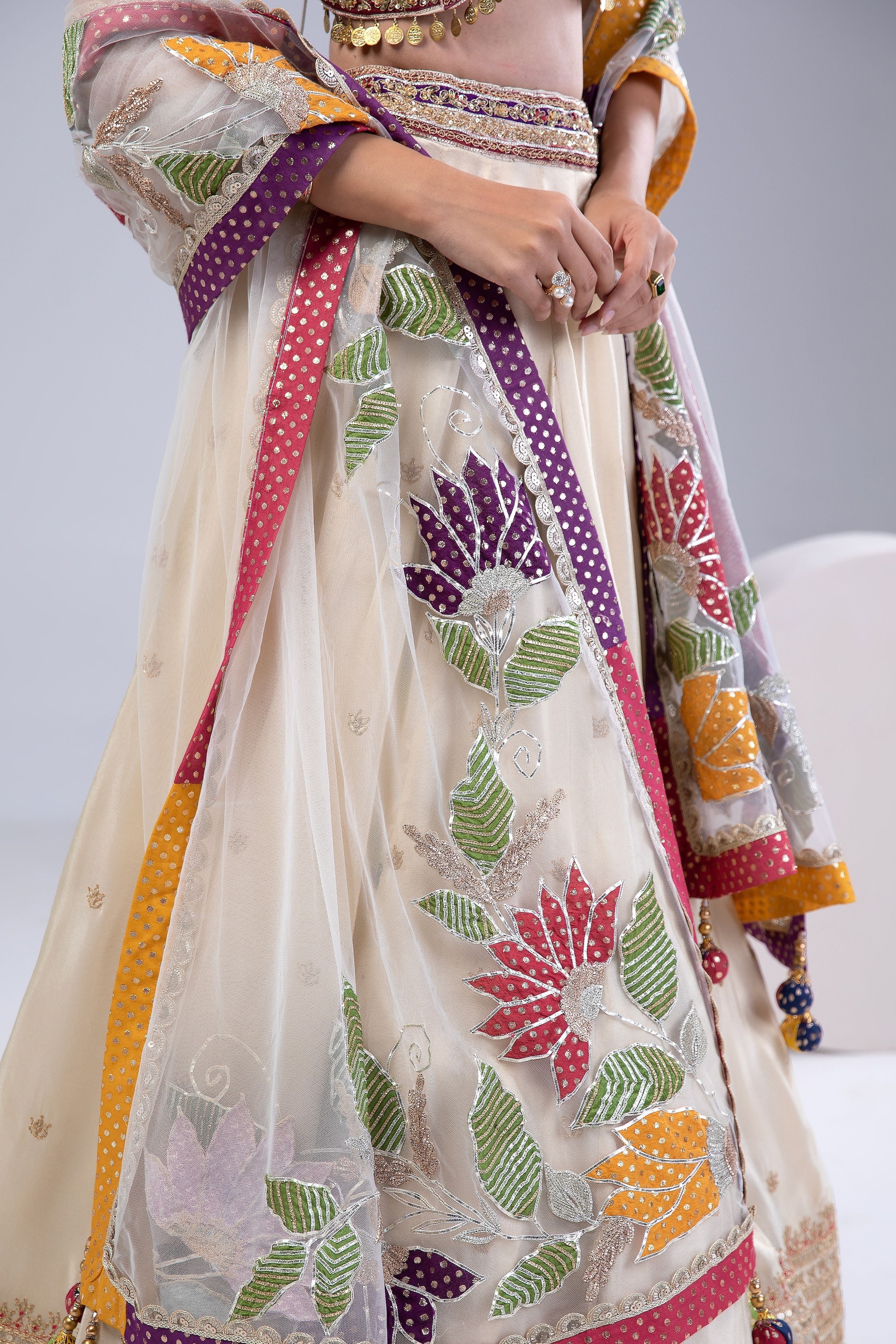 Cream Tissue Silk Lehenga Set - Mokshaa