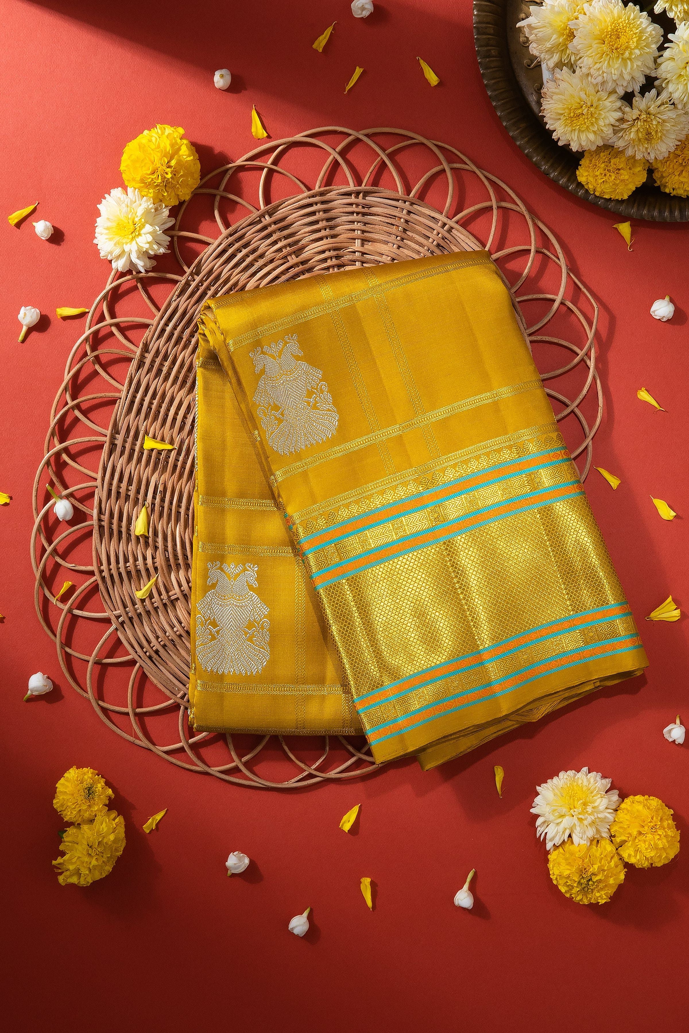 Mustard Kanchipuram Silk Saree - Mokshaa