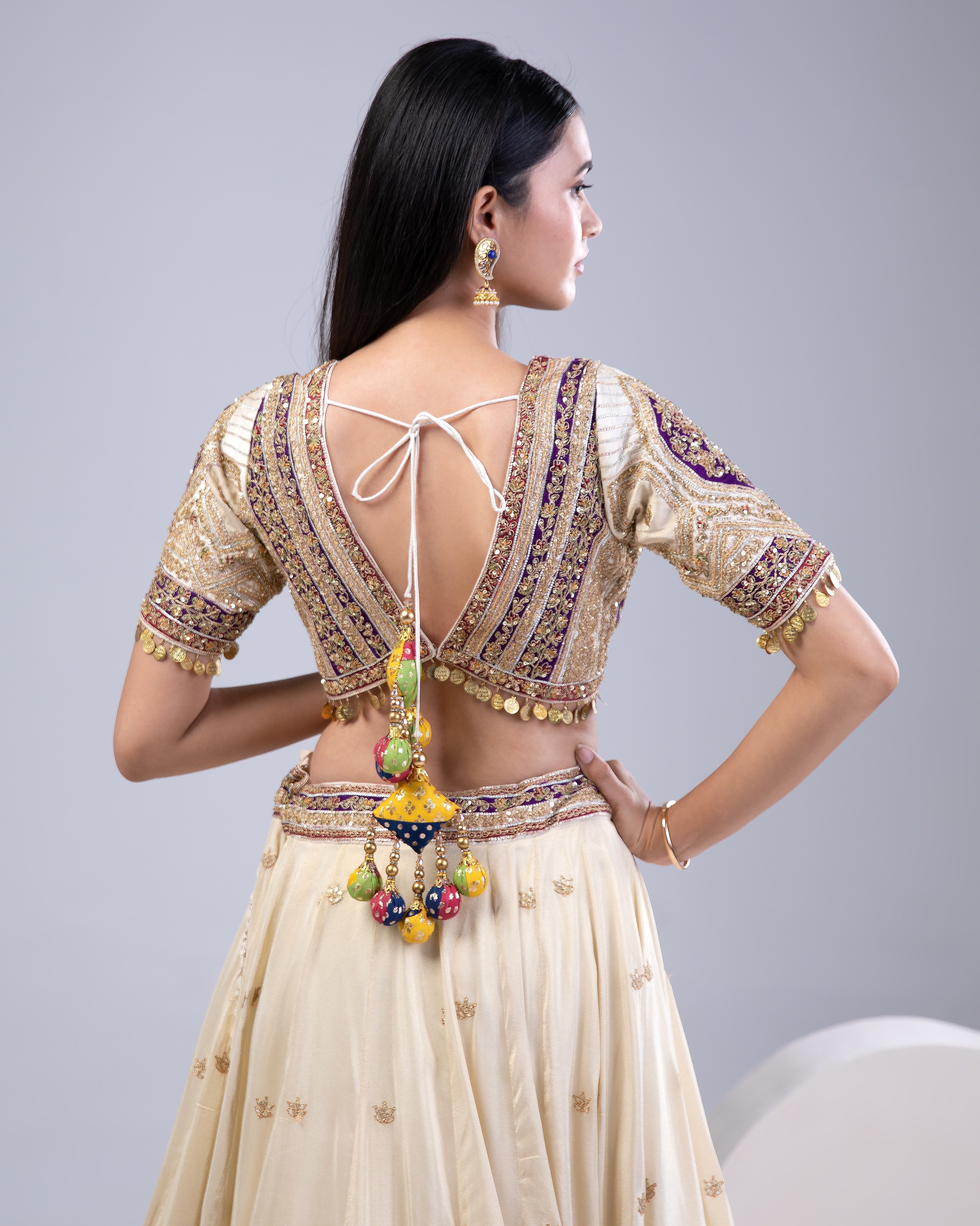 Cream Tissue Silk Lehenga Set - Mokshaa