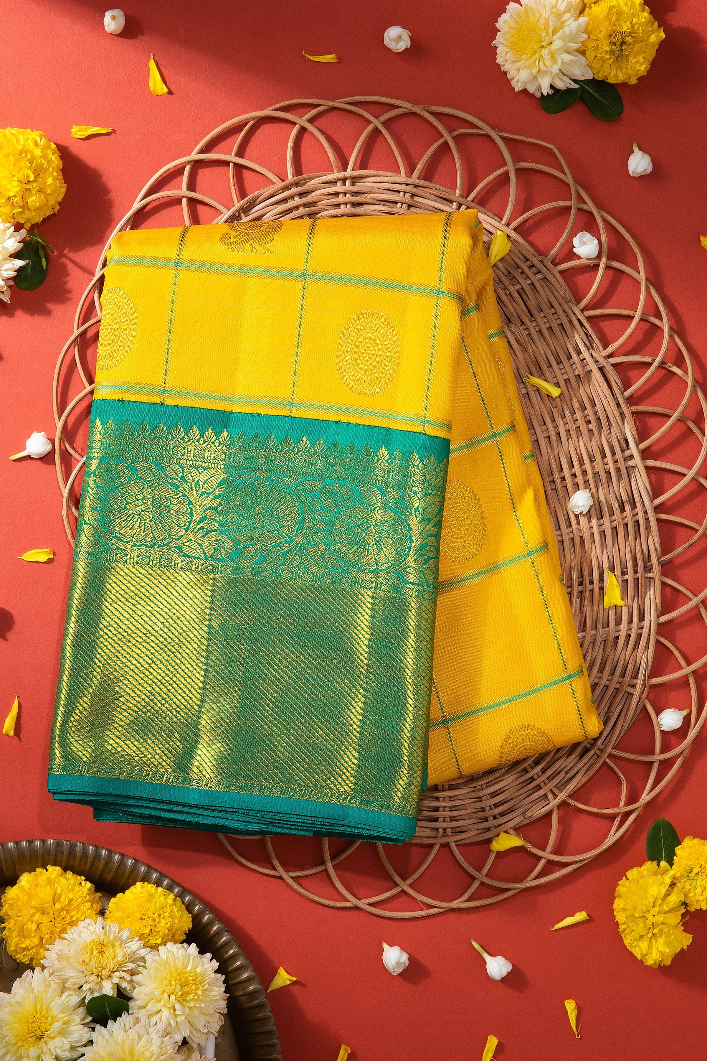 Mustard Kanchipuram Silk Saree - Mokshaa