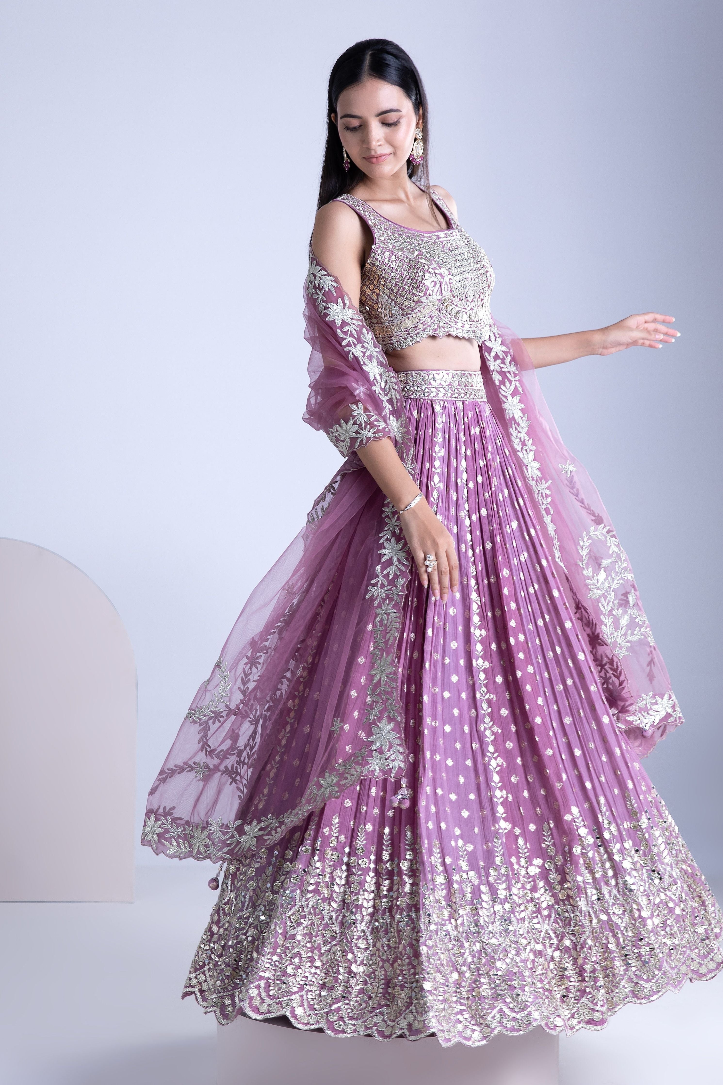 Lilac and Stardust Georgette Lehenga Set - Mokshaa