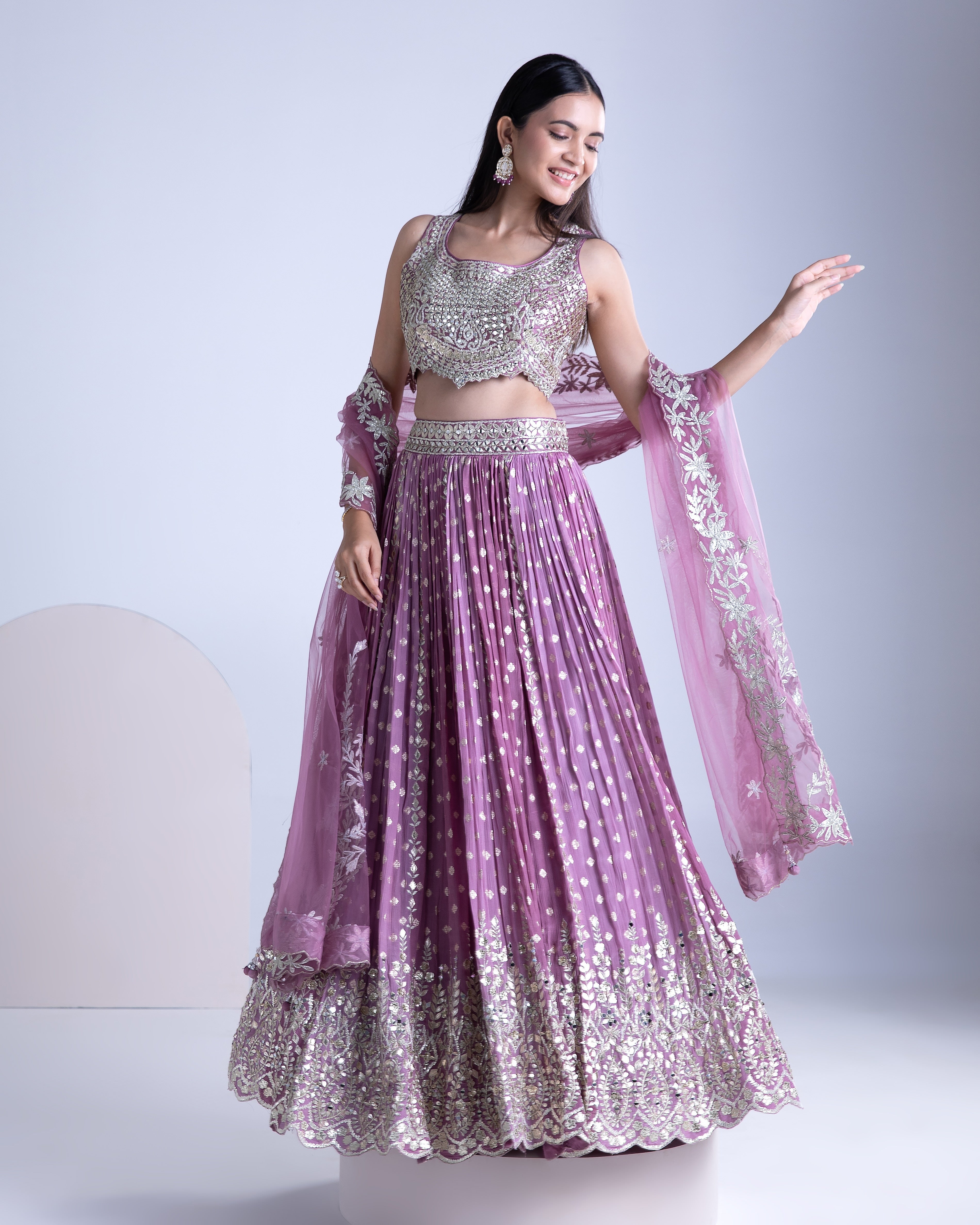 Lilac and Stardust Georgette Lehenga Set - Mokshaa