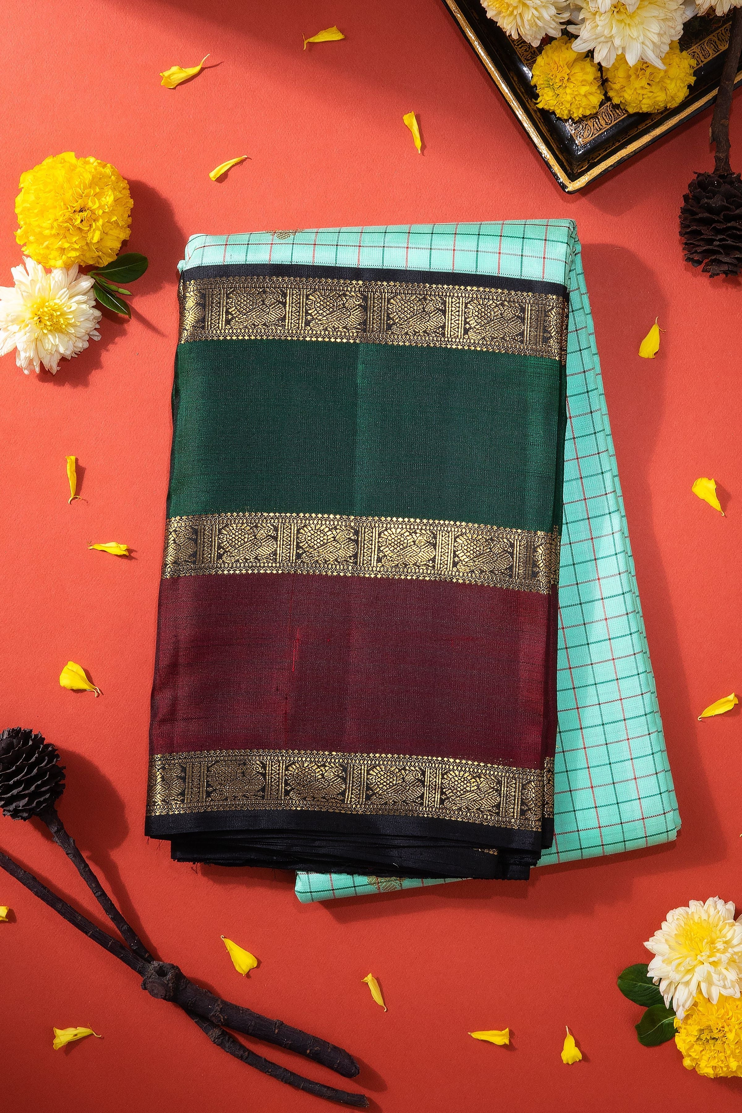 Mint Green Kanchipuram Silk Saree - Mokshaa