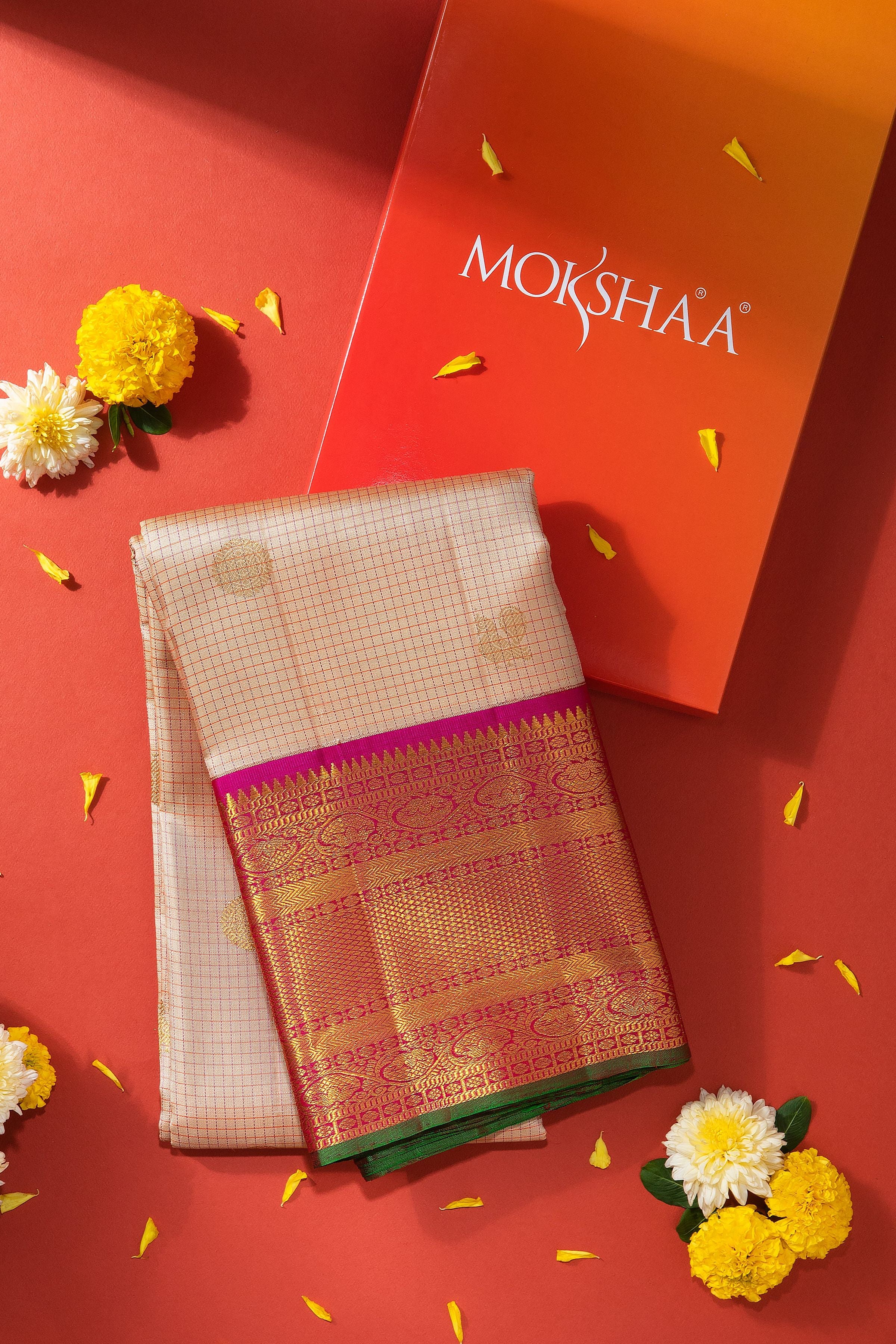 Beige Kanchipuram Silk Saree - Mokshaa