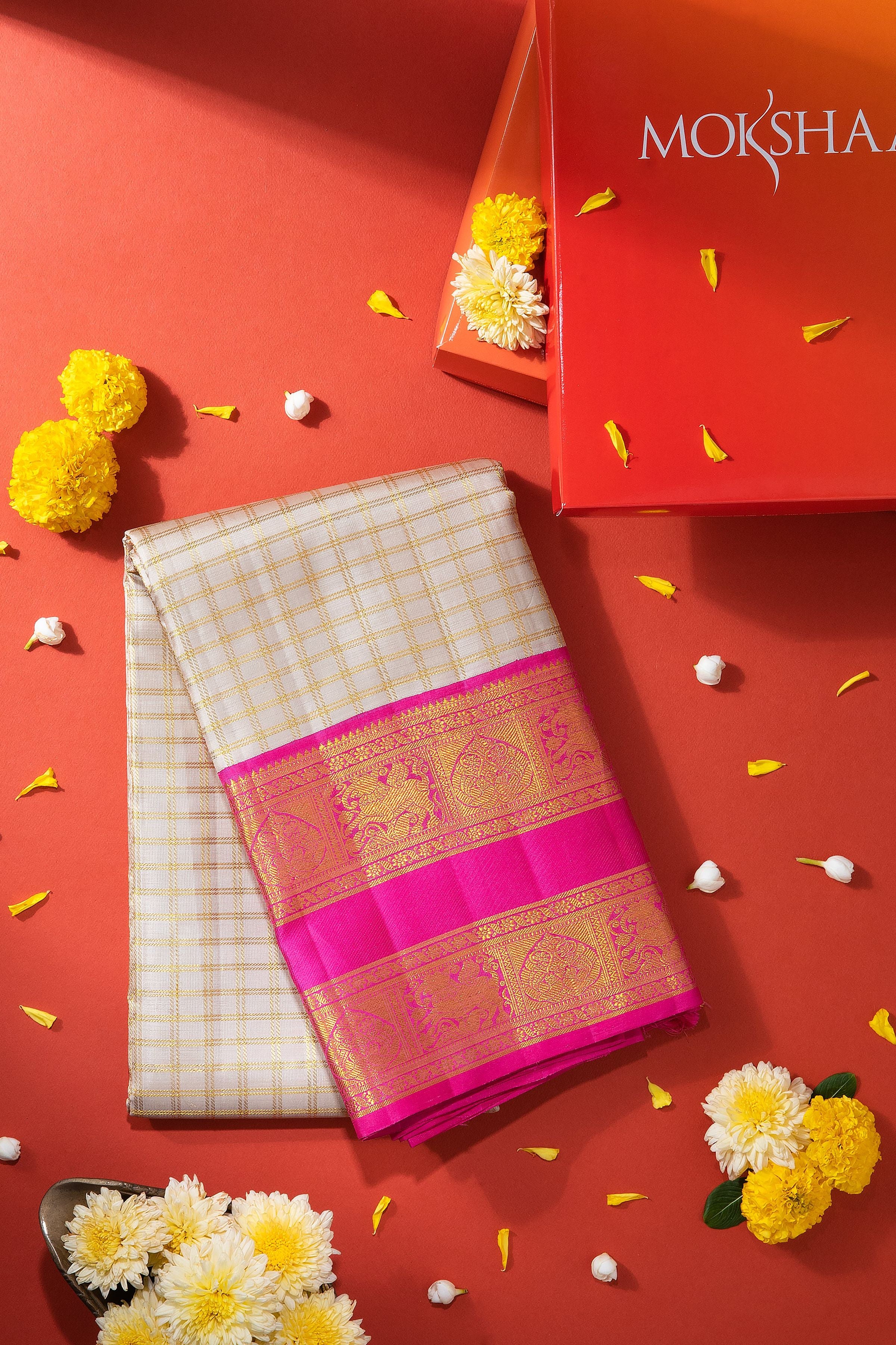 Gold Kanchipuram Silk Saree - Mokshaa