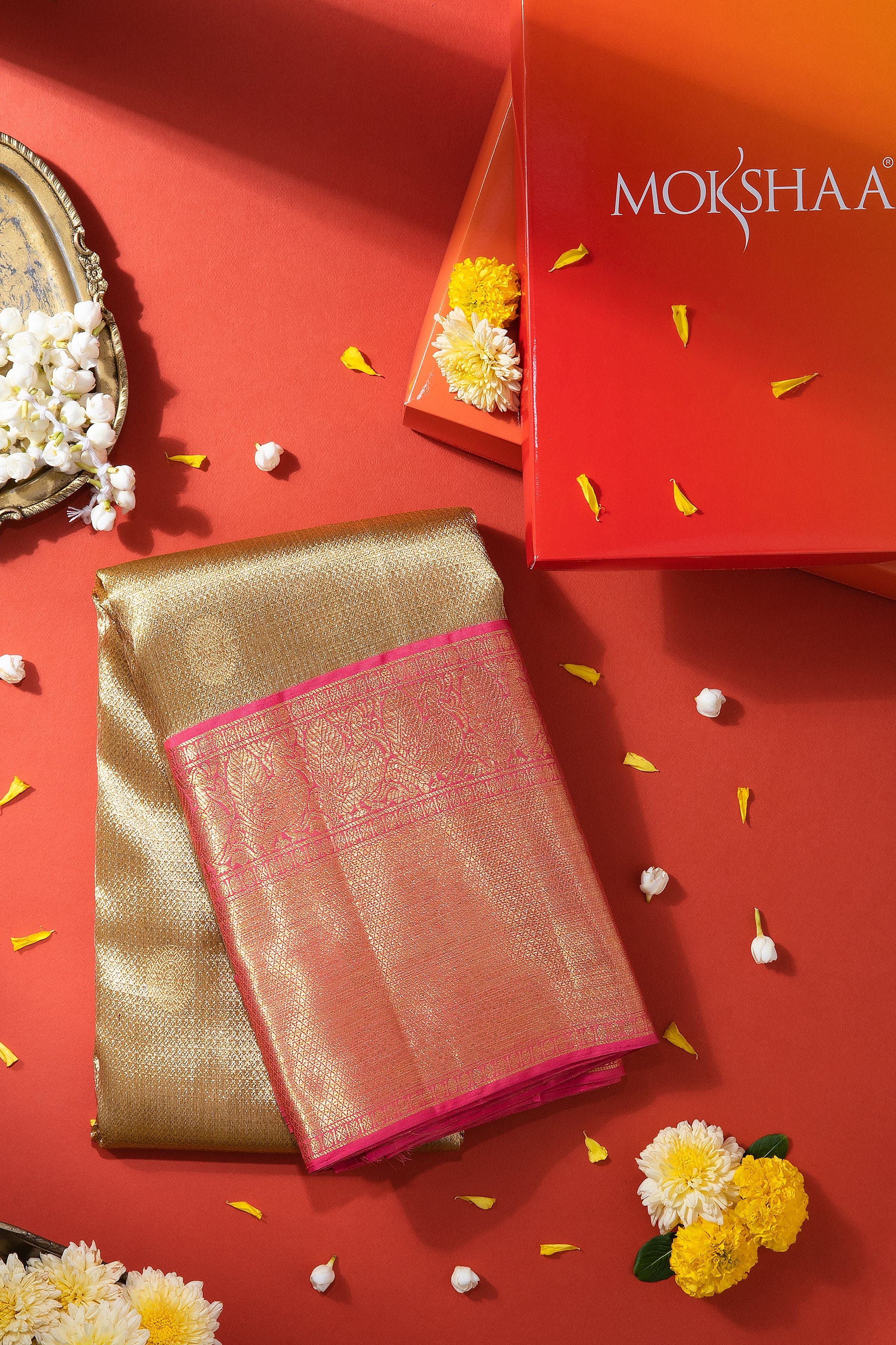 Gold Kanchipuram Silk Saree - Mokshaa